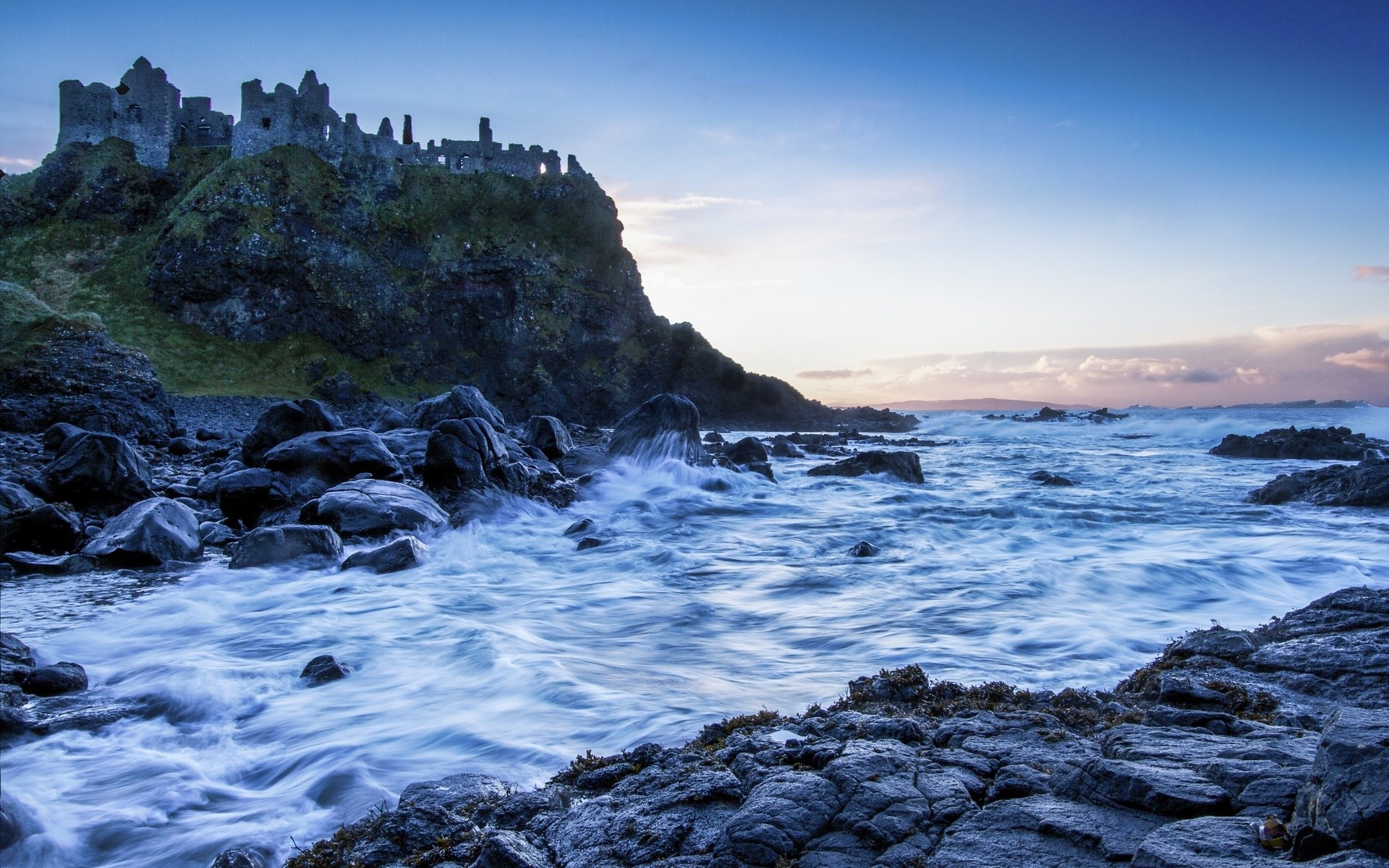 Castle ruins on a cliff overlooking the sea HD Wallpaper