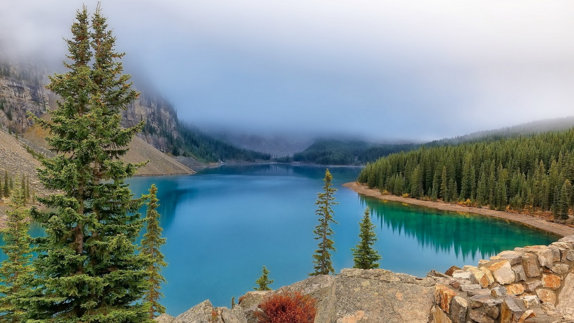 Misty Mountain Forest Lake HD Wallpaper