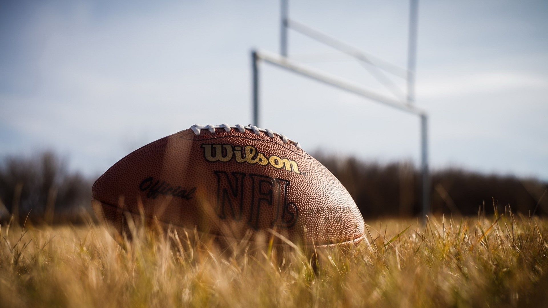 NFL Football on Field with Goalposts HD Wallpaper