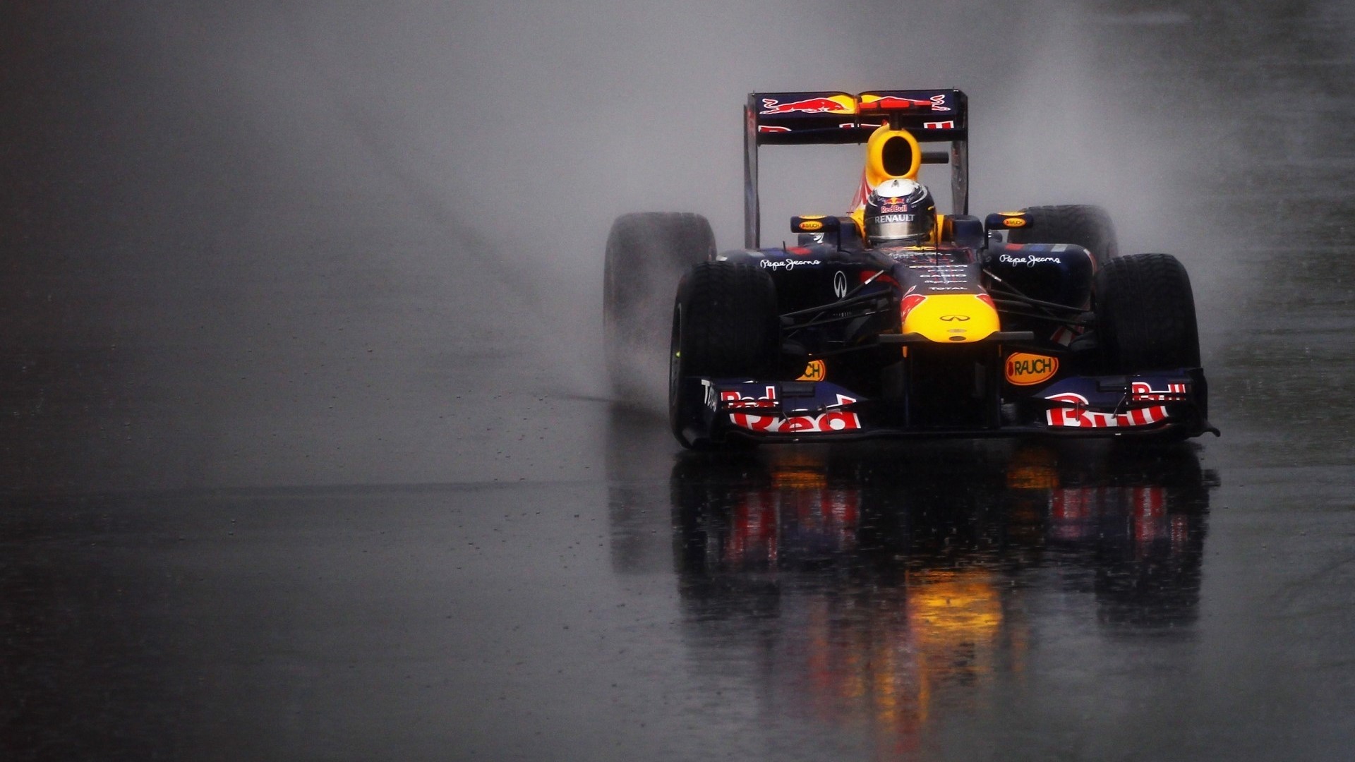 Red Bull Formula One Race Car on Wet Track HD Wallpaper