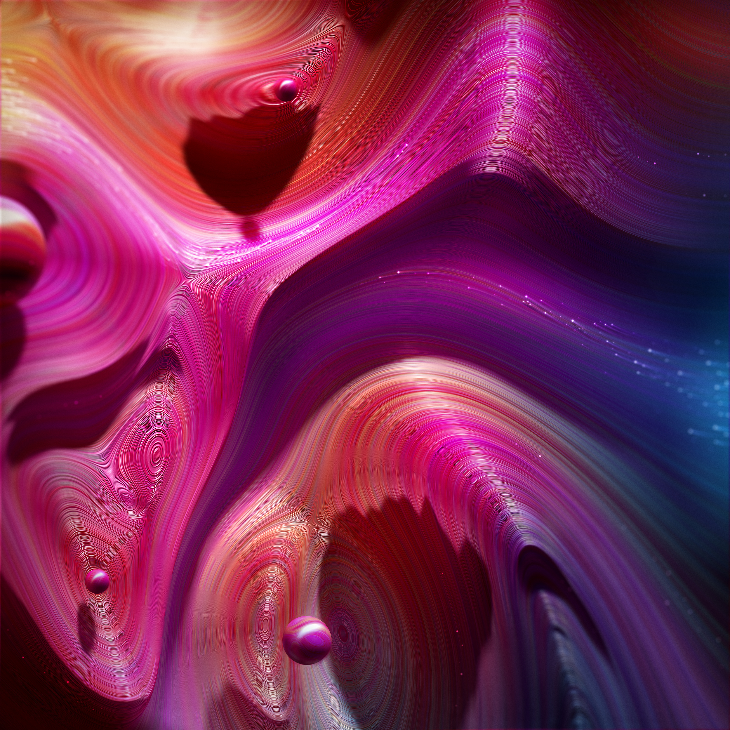 Abstract Pink and Purple Flowing Waves with Spheres HD Wallpaper