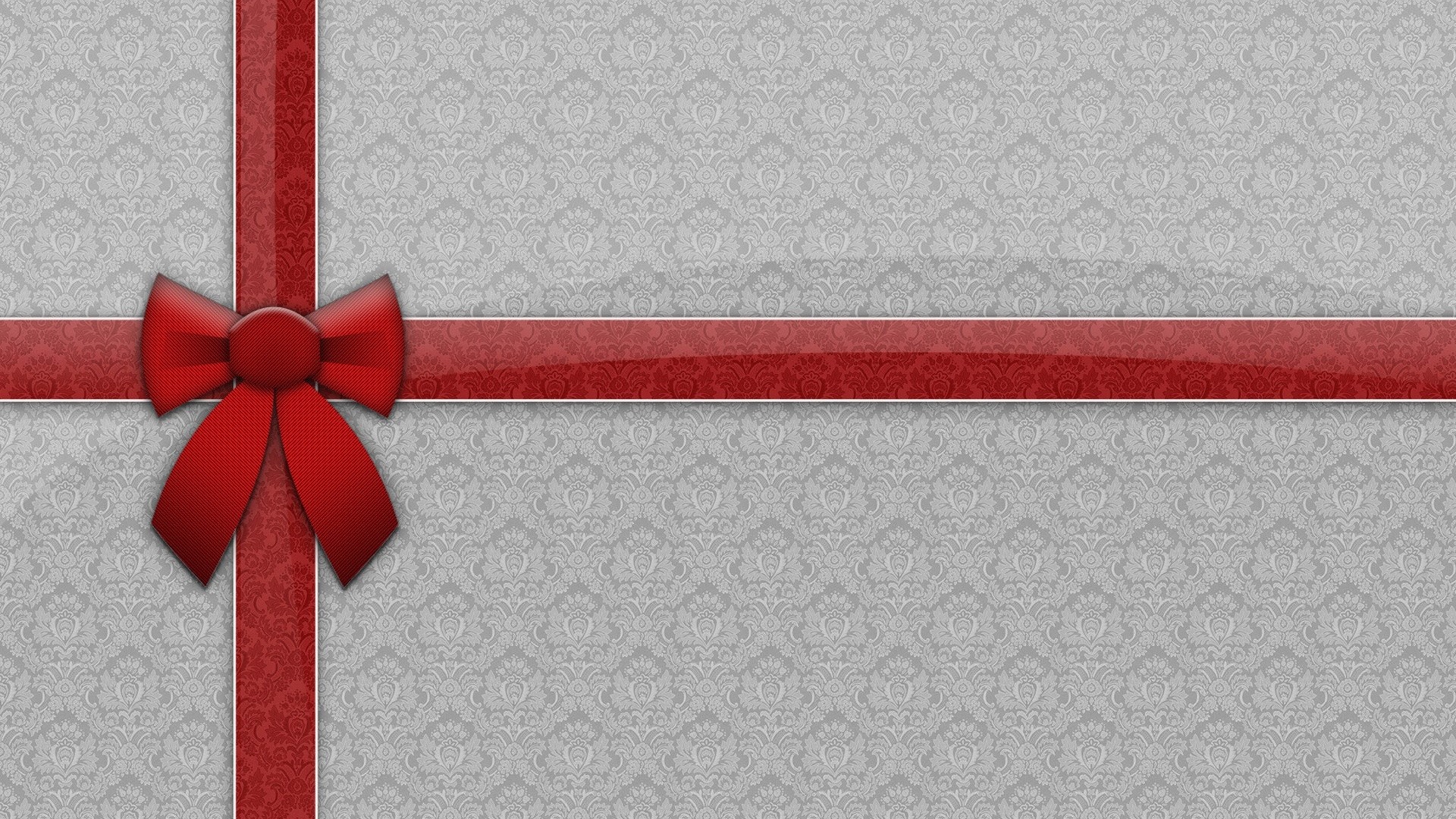 Red Bow on Gray Damask Gift Wrap HD Wallpaper