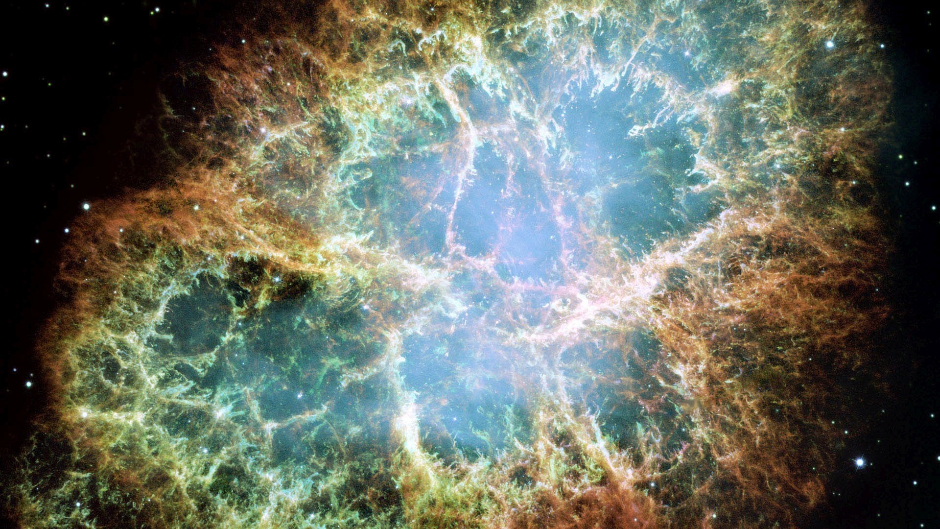 Crab Nebula in Turquoise and Orange HD Wallpaper