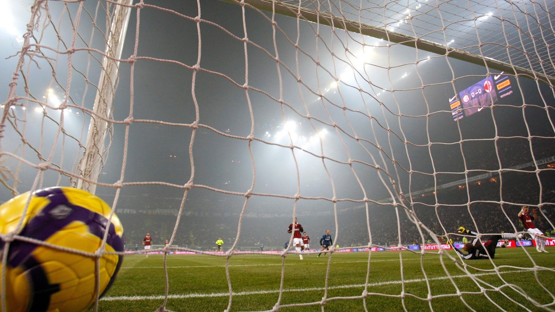 AC Milan soccer goal with ball in net HD Wallpaper