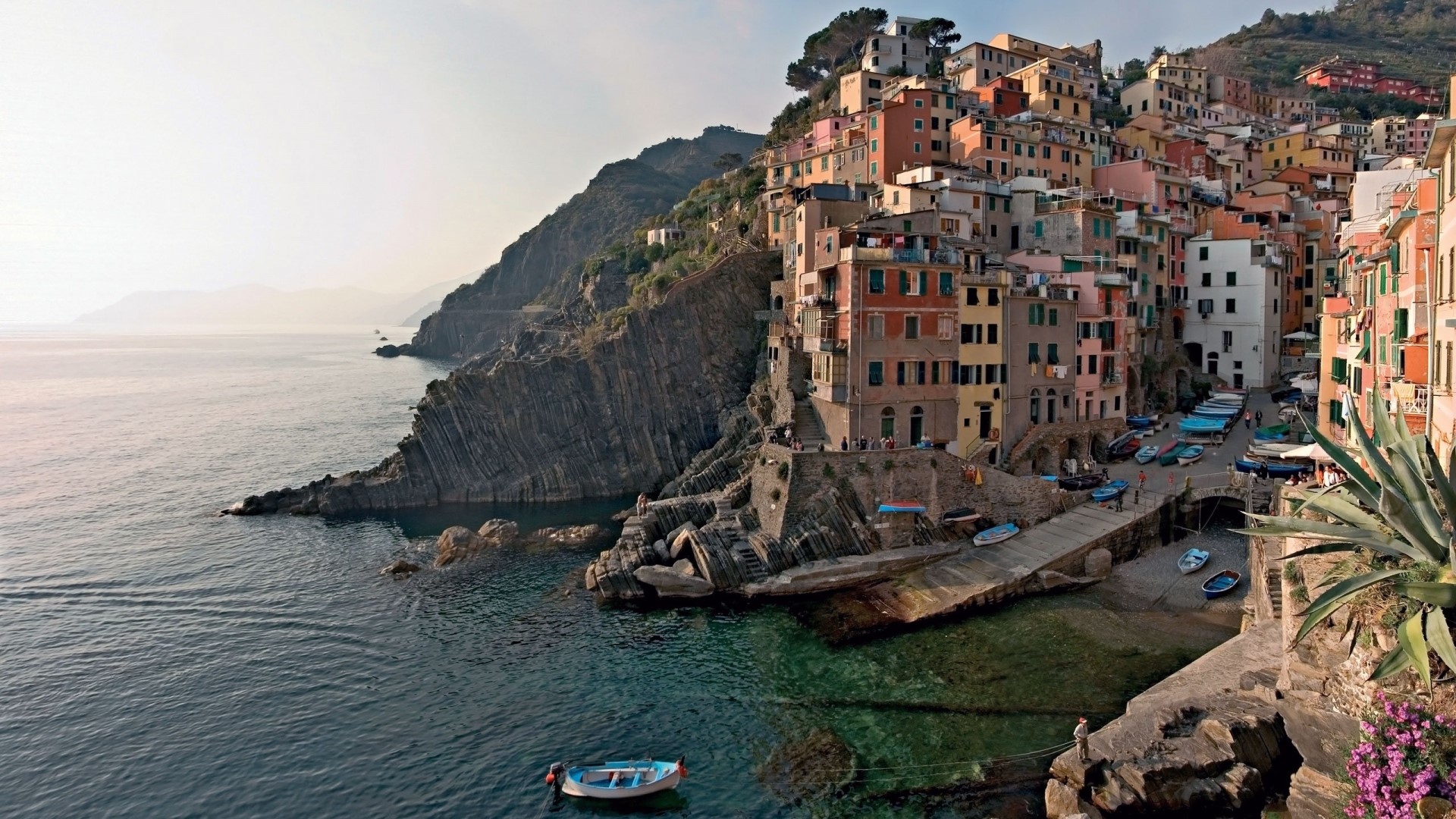 Cinque Terre village on a rocky coast HD Wallpaper