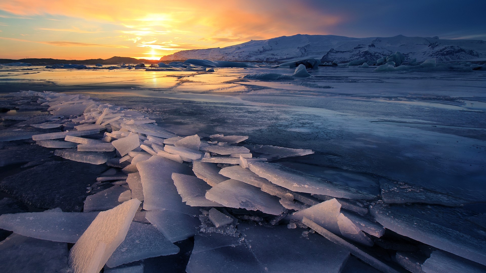 Iceland Glacier Winter Sunset HD Wallpaper