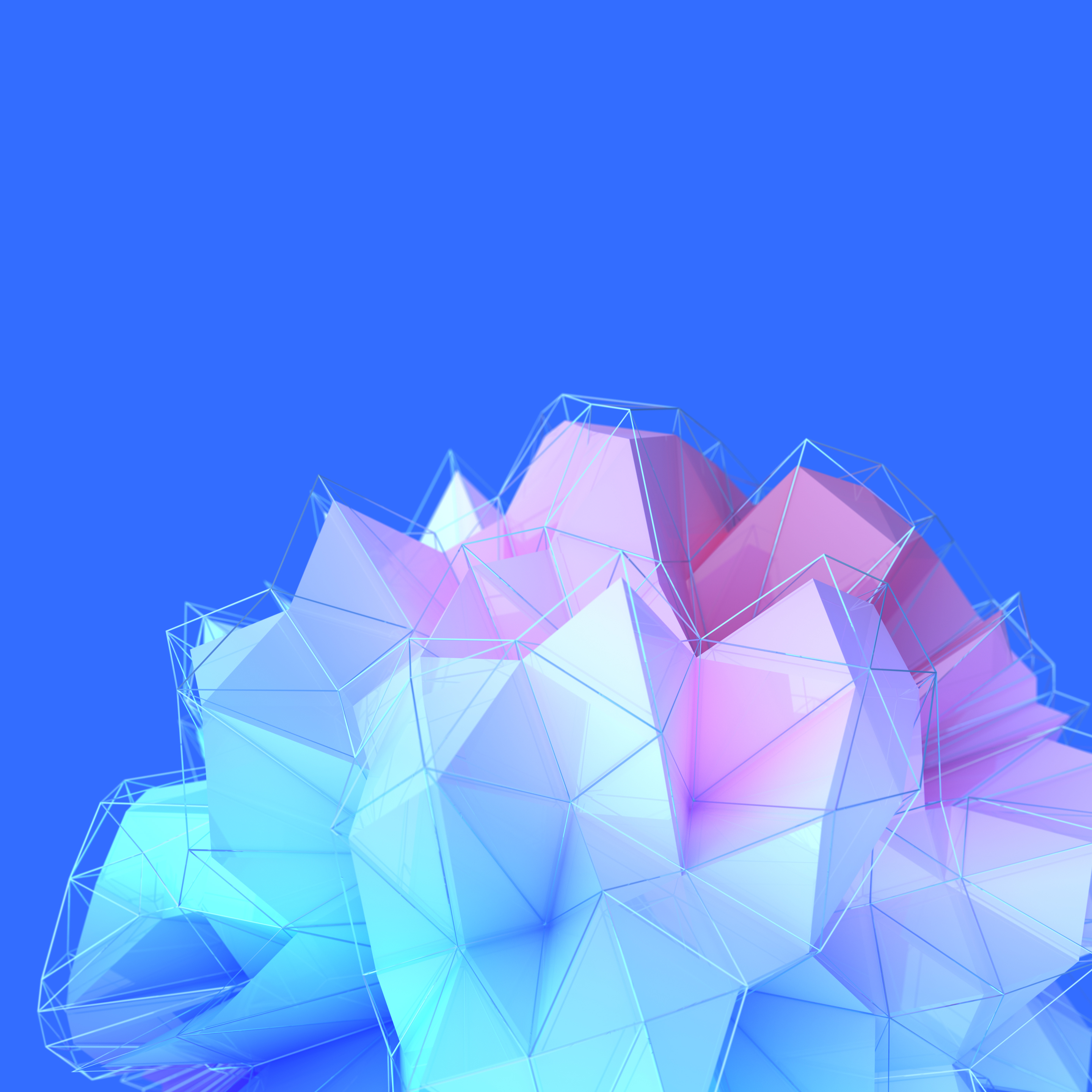 Geometric abstract low-poly design with blue and pink hues HD Wallpaper