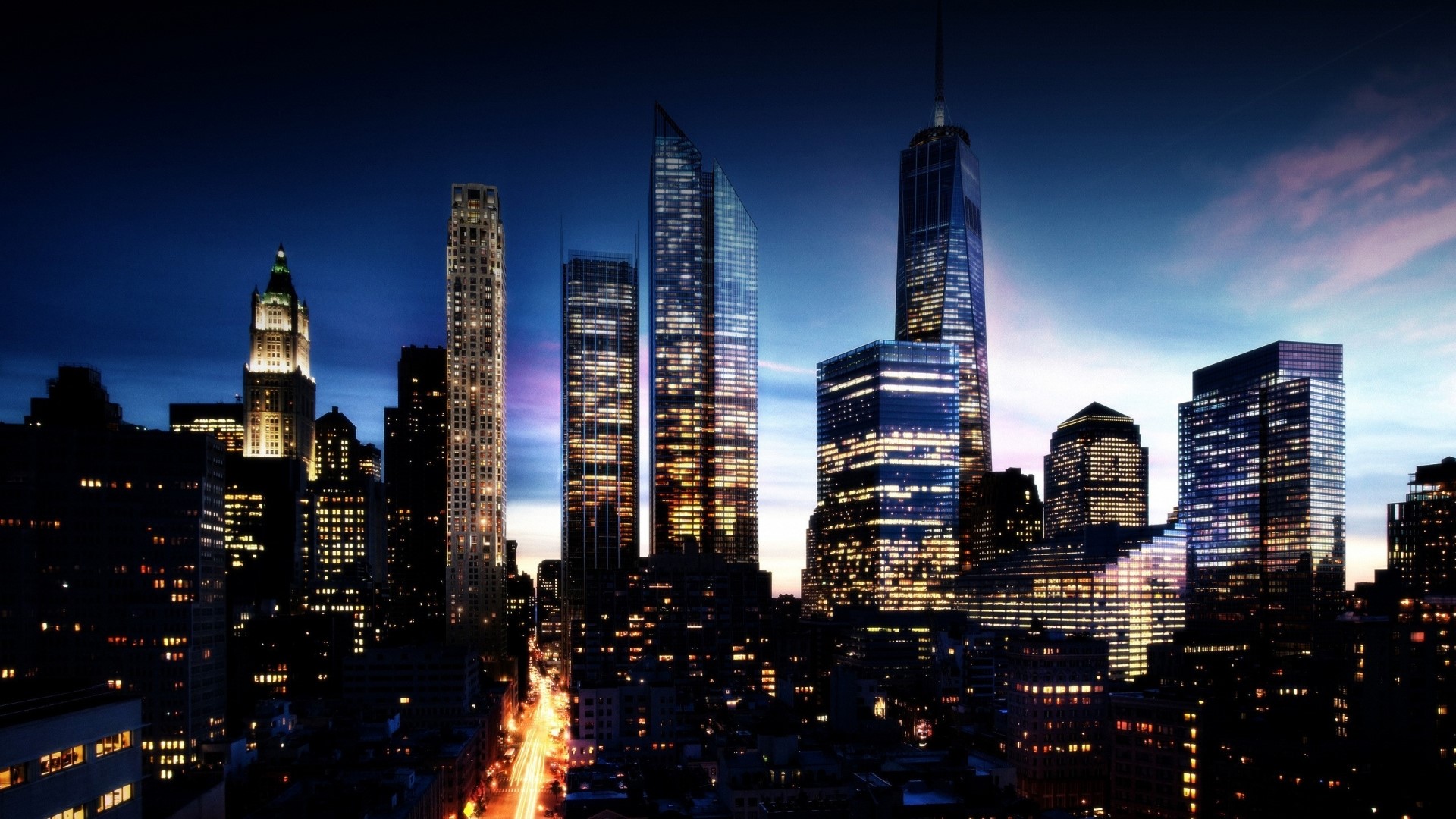Glass Skyscrapers Cityscape at Night HD Wallpaper