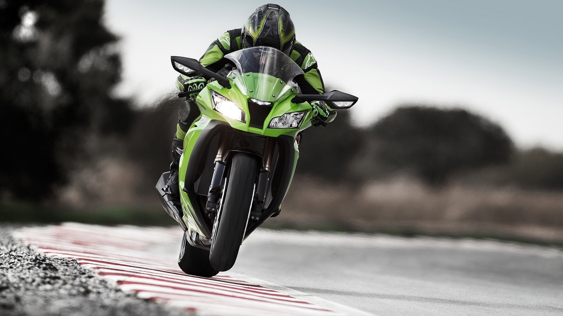 Green Kawasaki Sport Bike on Race Track HD Wallpaper