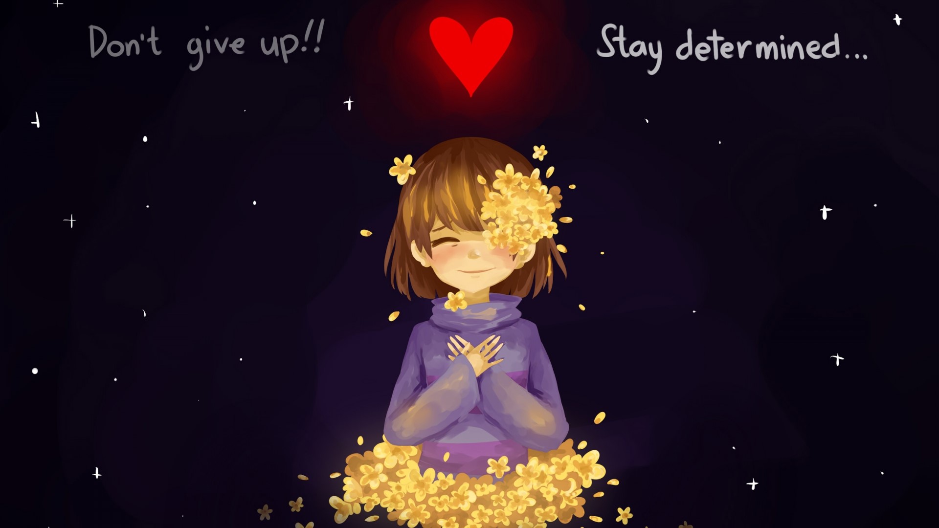 Frisk from Undertale with flowers and heart HD Wallpaper