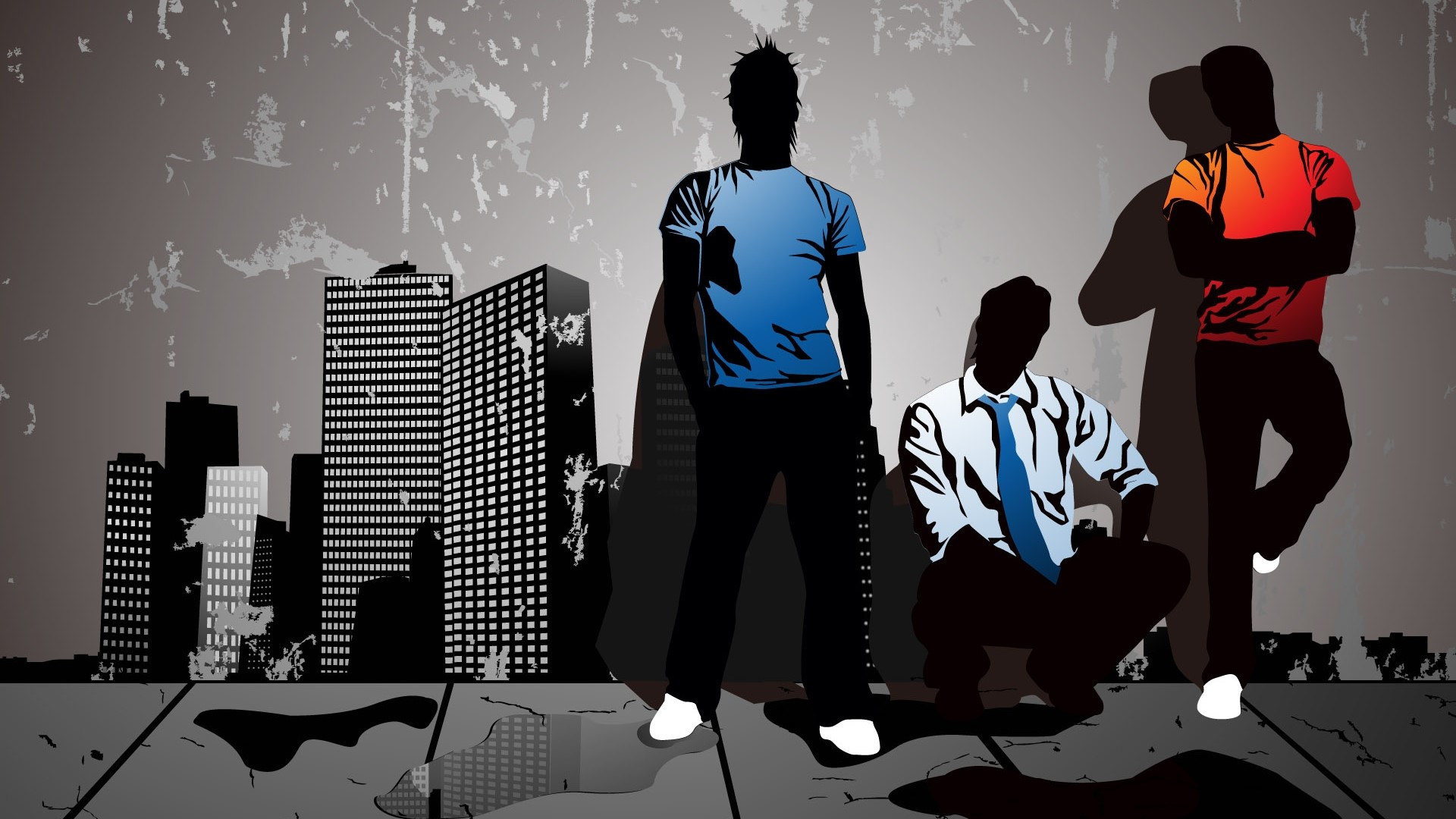 Silhouettes of men in a city HD Wallpaper