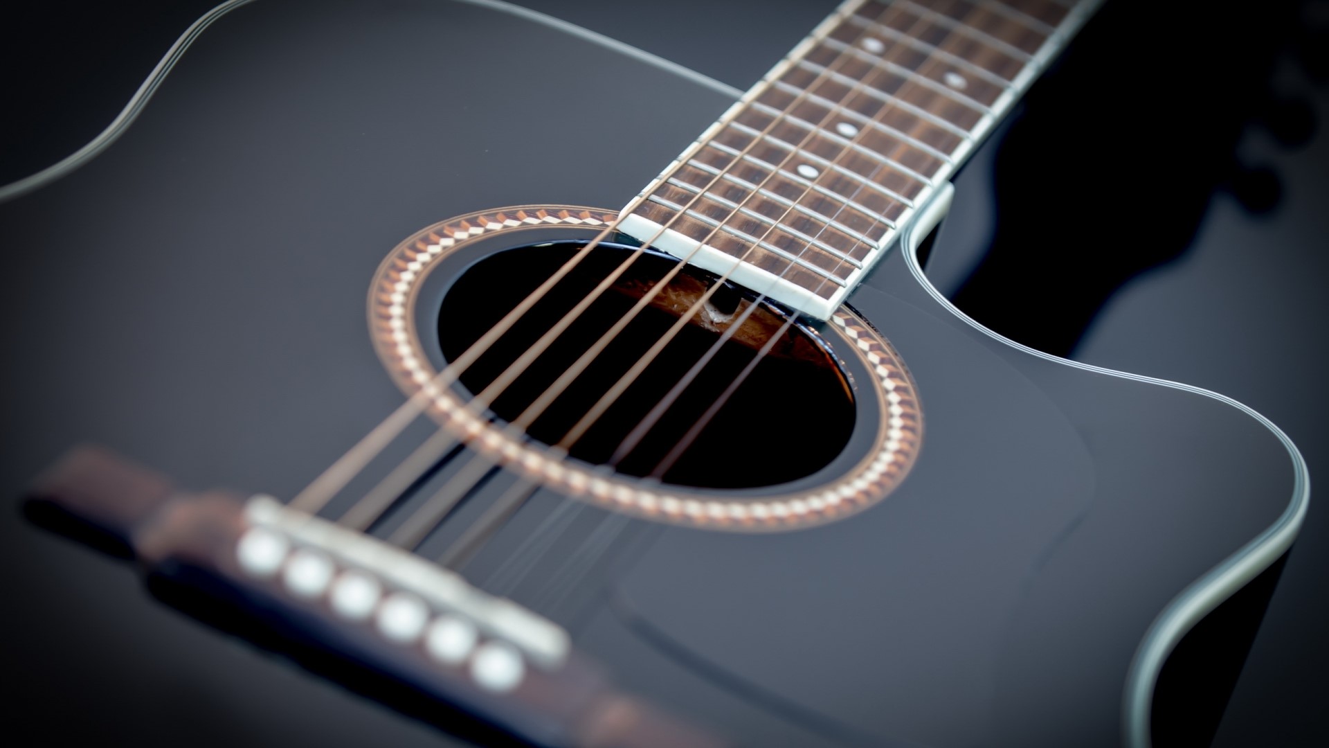 Black Acoustic Guitar Close-up HD Wallpaper