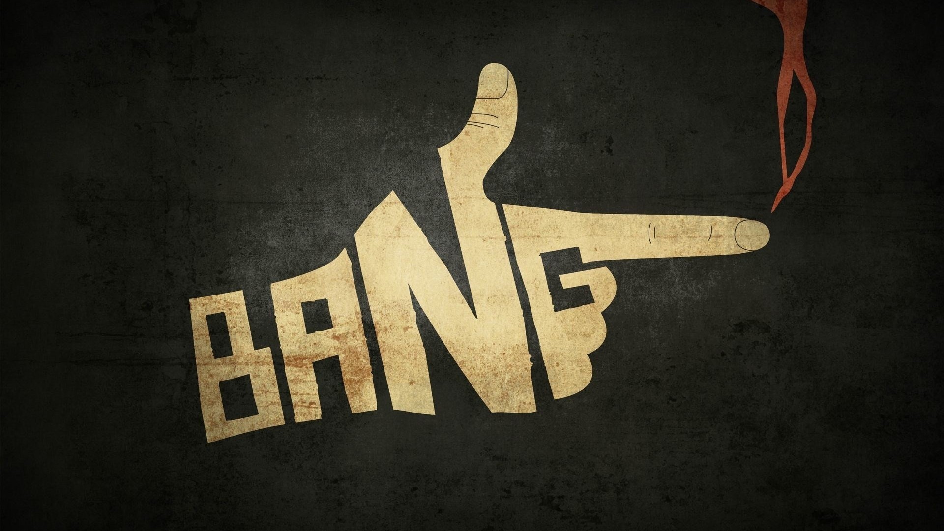The word BANG formed by a finger gun with smoke HD Wallpaper