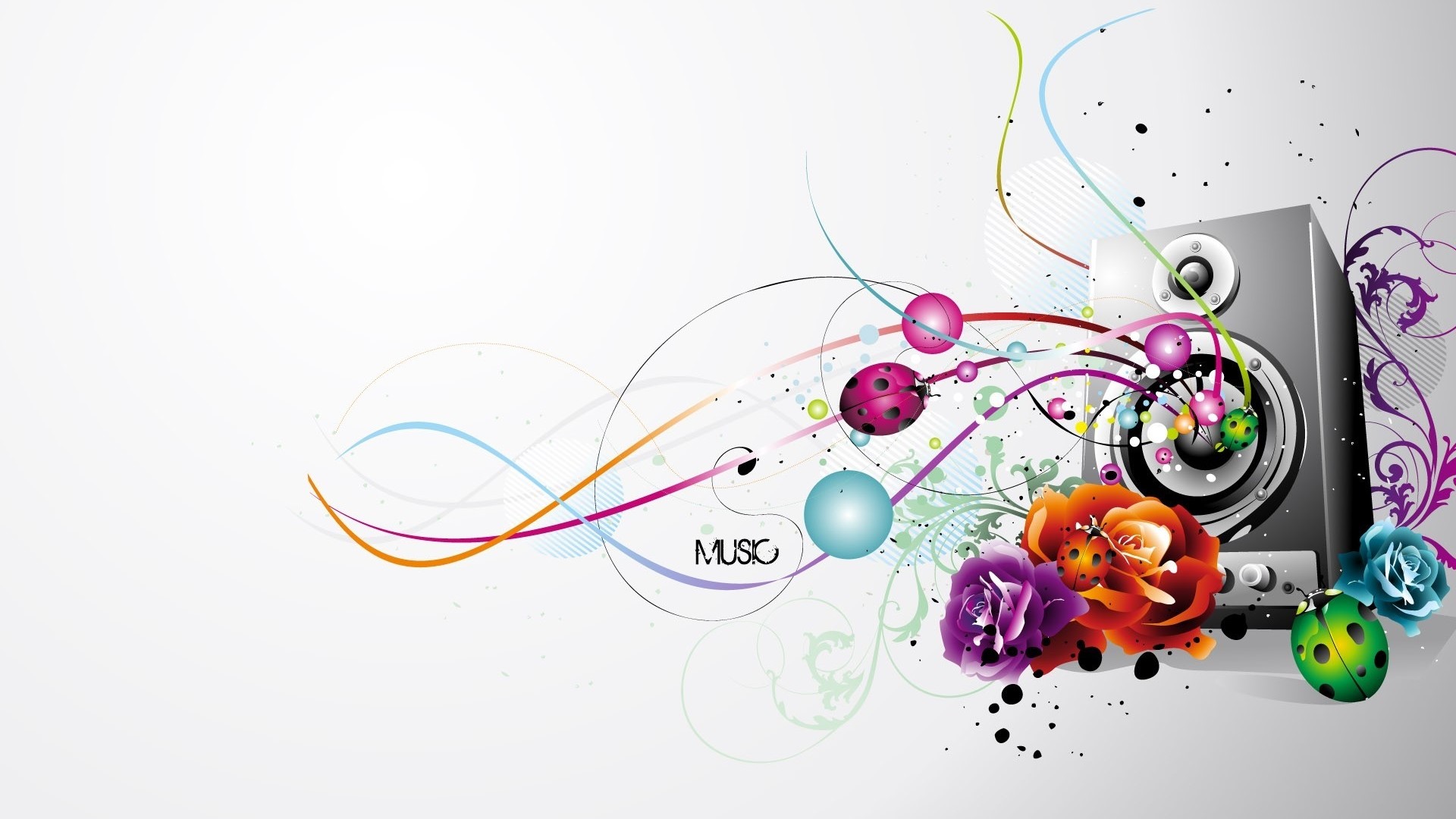 Speaker with flowers and ladybugs vector art HD Wallpaper
