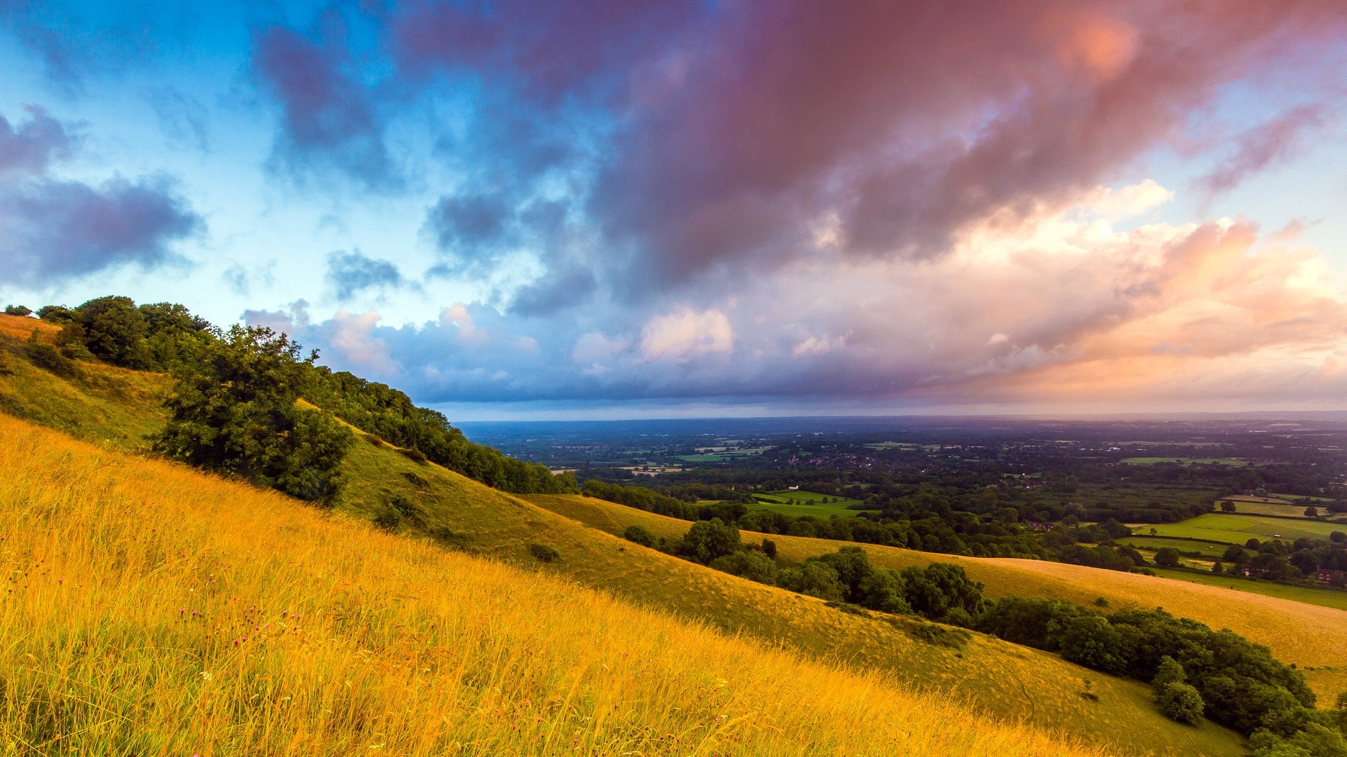 South Downs England Colorful Clouds Landscape HD Wallpaper