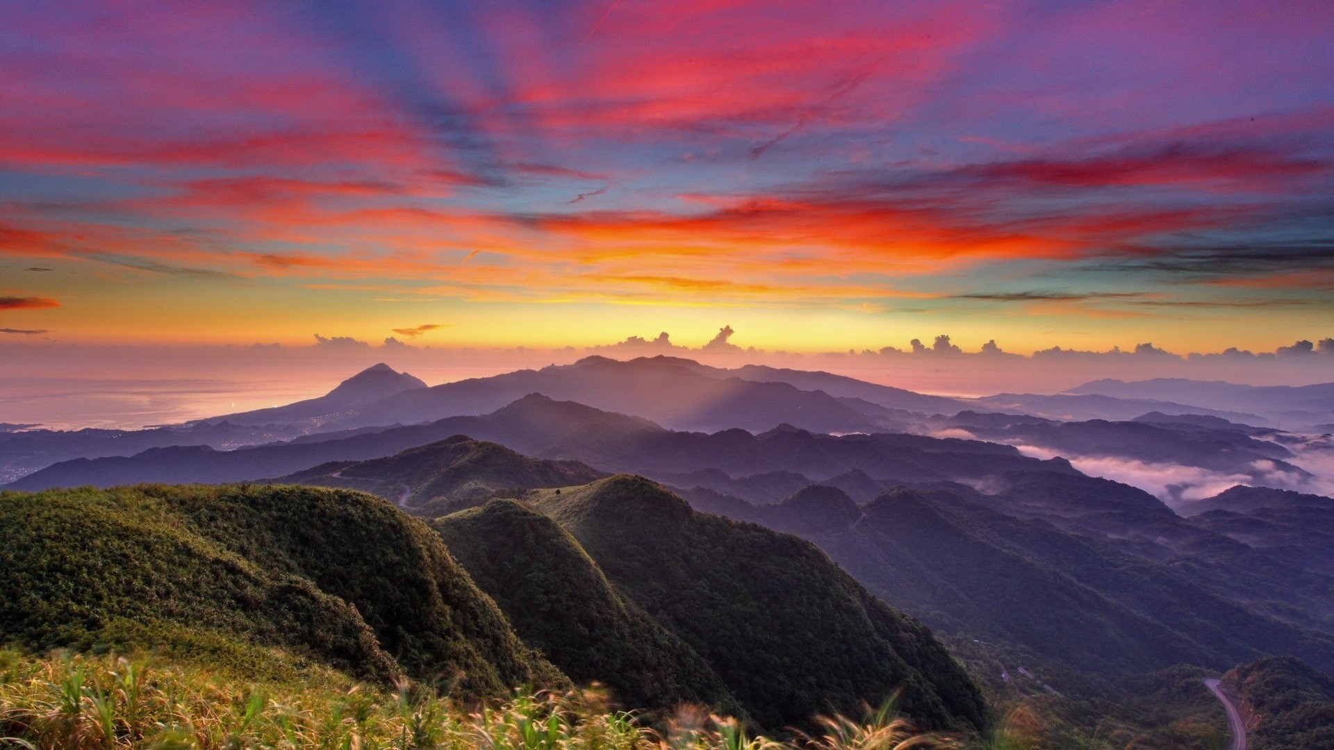 Colorful Mountain Landscape at Sunrise HD Wallpaper