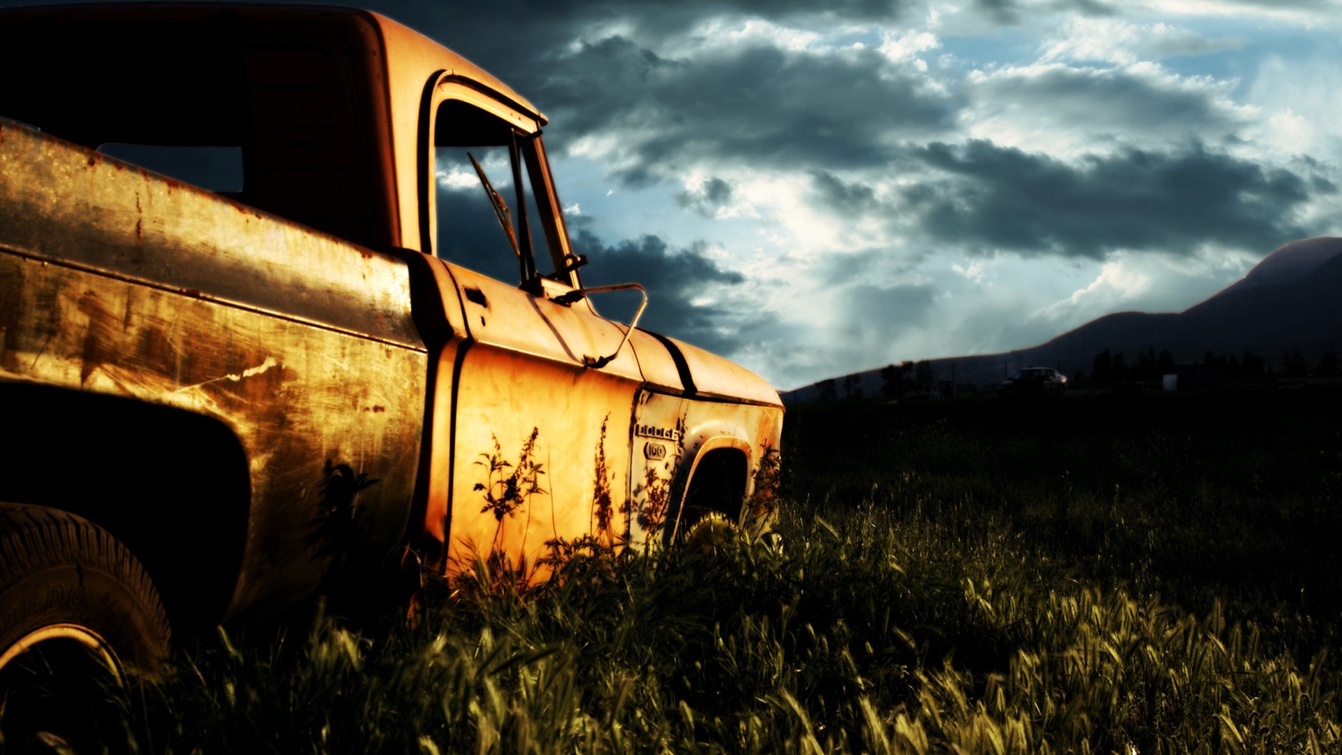 Rusty Dodge Truck in a Field HD Wallpaper
