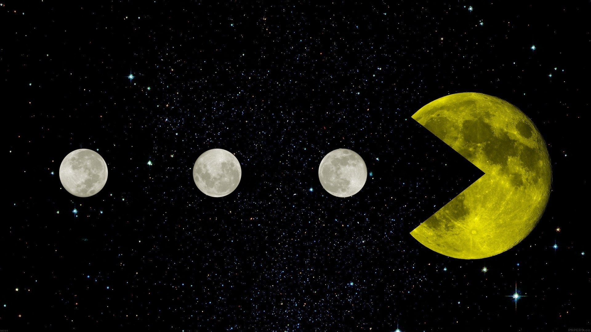 Pac-Man Moon eating moons in space HD Wallpaper
