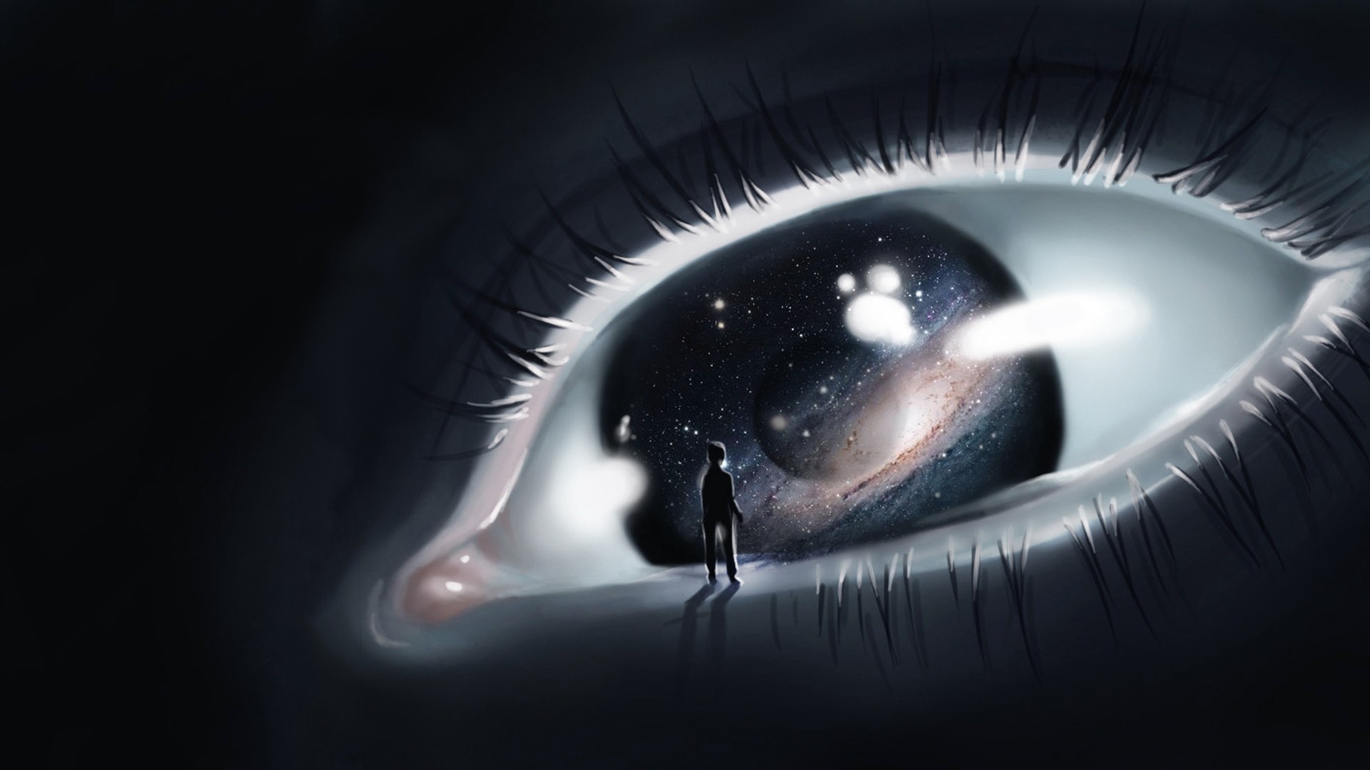 Galaxy reflected in an eye with a person HD Wallpaper
