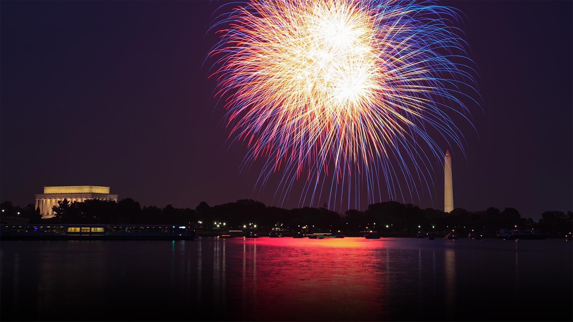Fireworks over Washington DC monuments HD Wallpaper