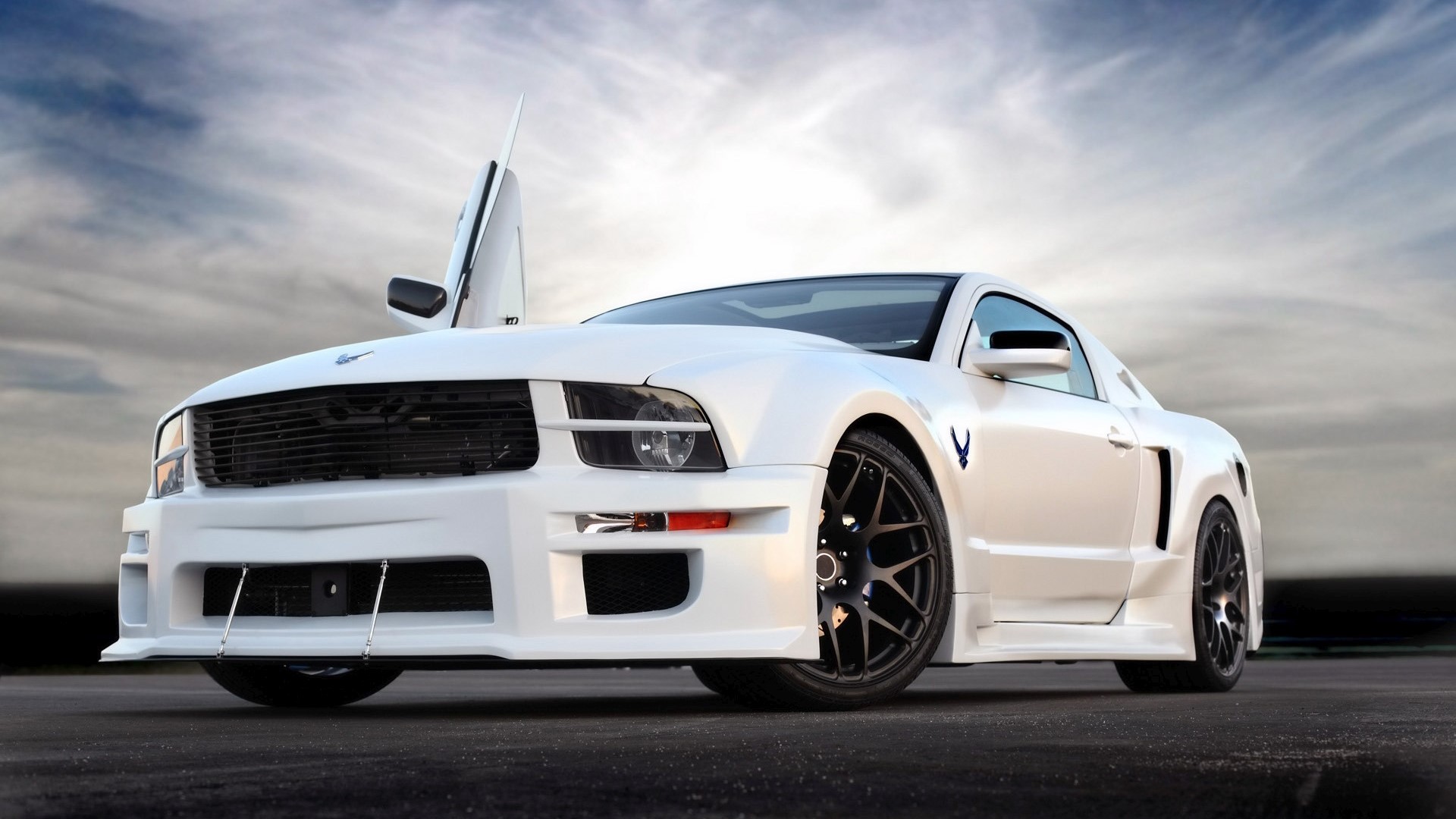 White Ford Mustang with Lambo Doors HD Wallpaper