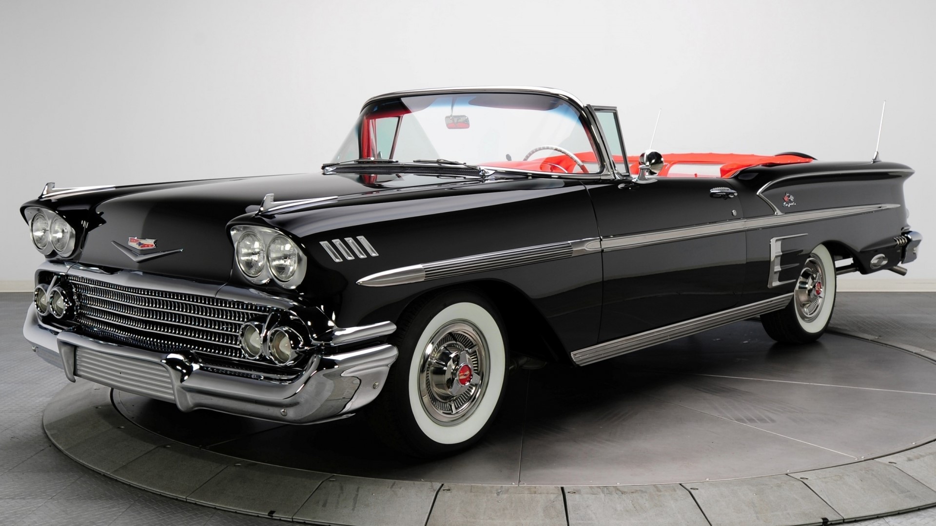 Black 1958 Chevrolet Impala Convertible HD Wallpaper