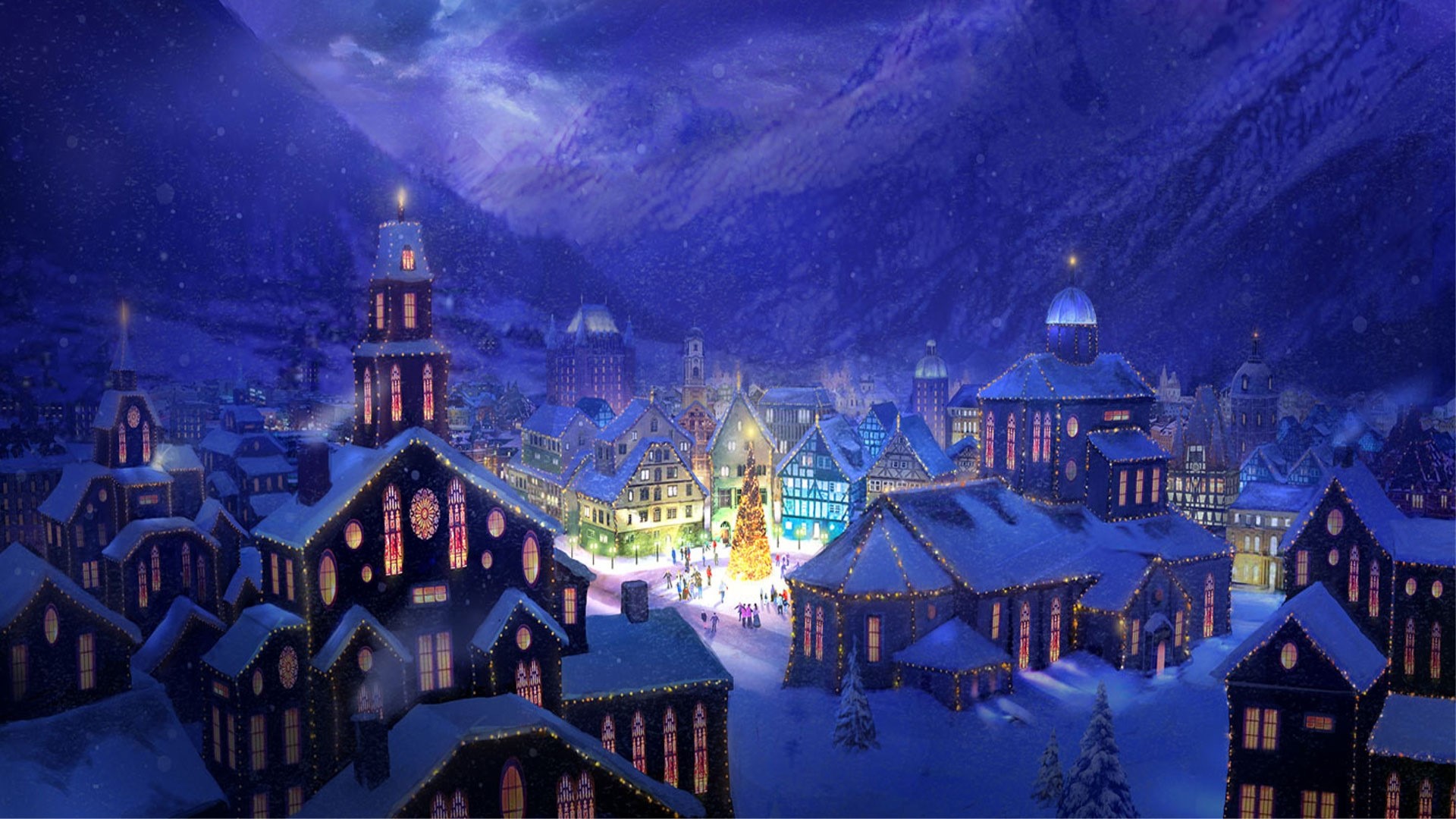 Christmas Village Art HD Wallpaper