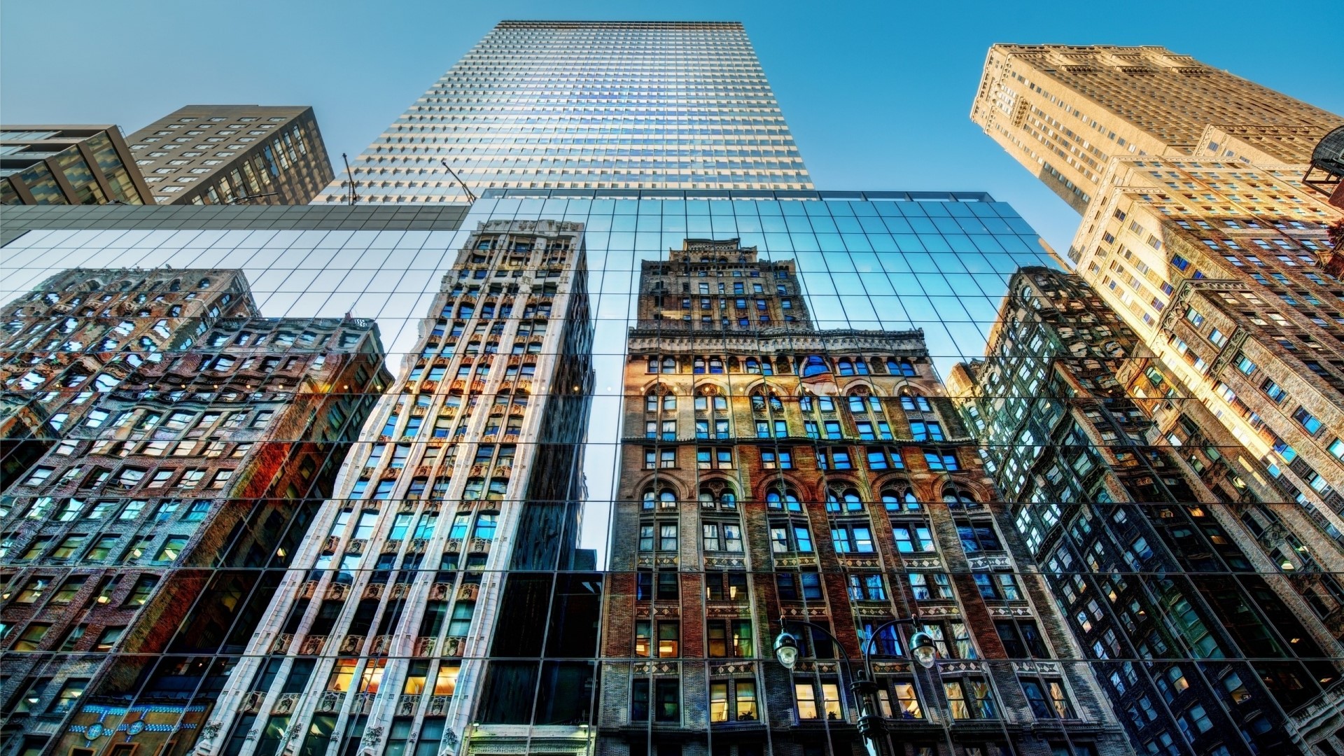 Buildings and Skyscrapers Reflected in Glass HD Wallpaper