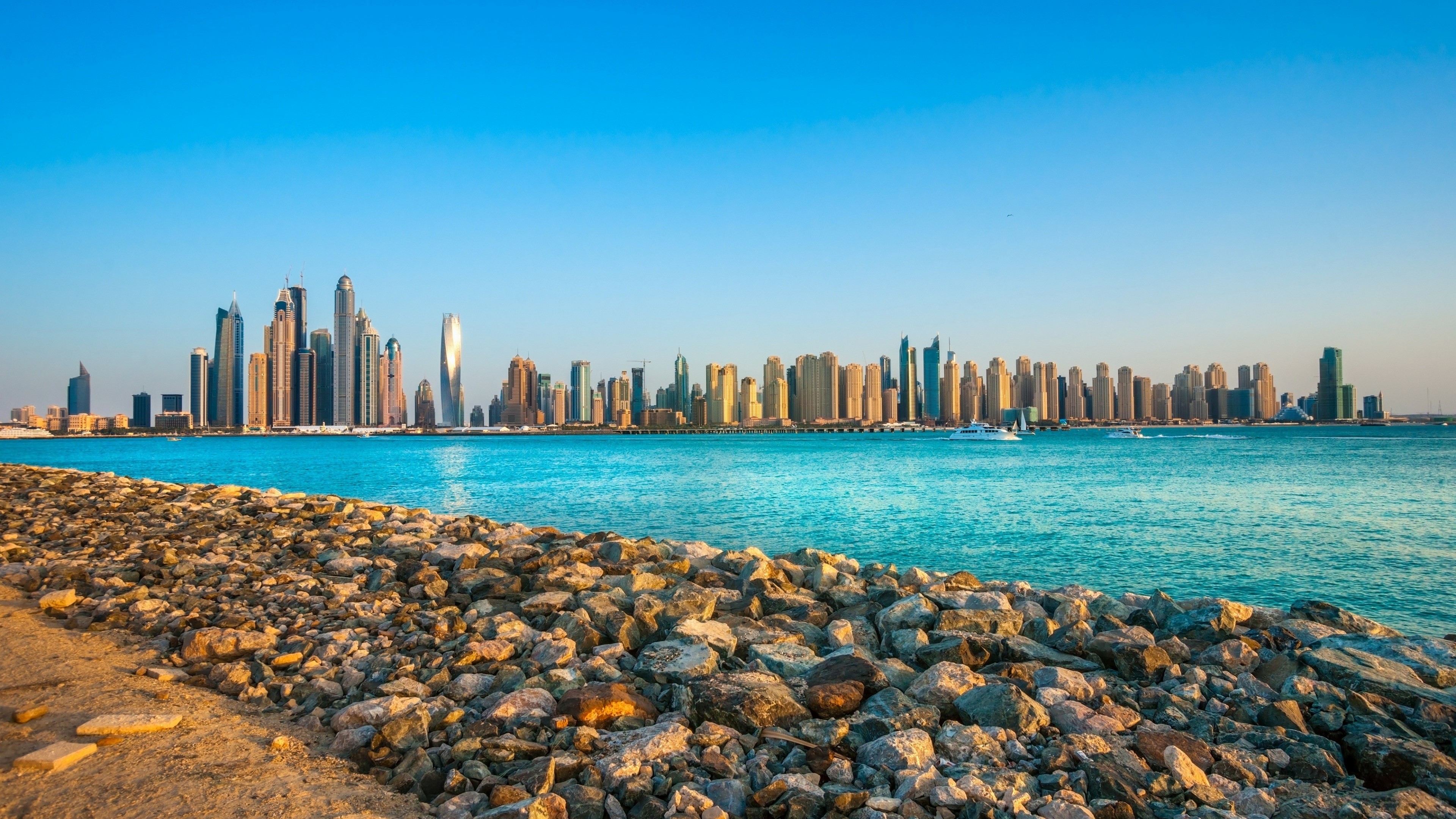 4K Dubai UAE Cityscape with Skyline and Ocean HD Wallpaper