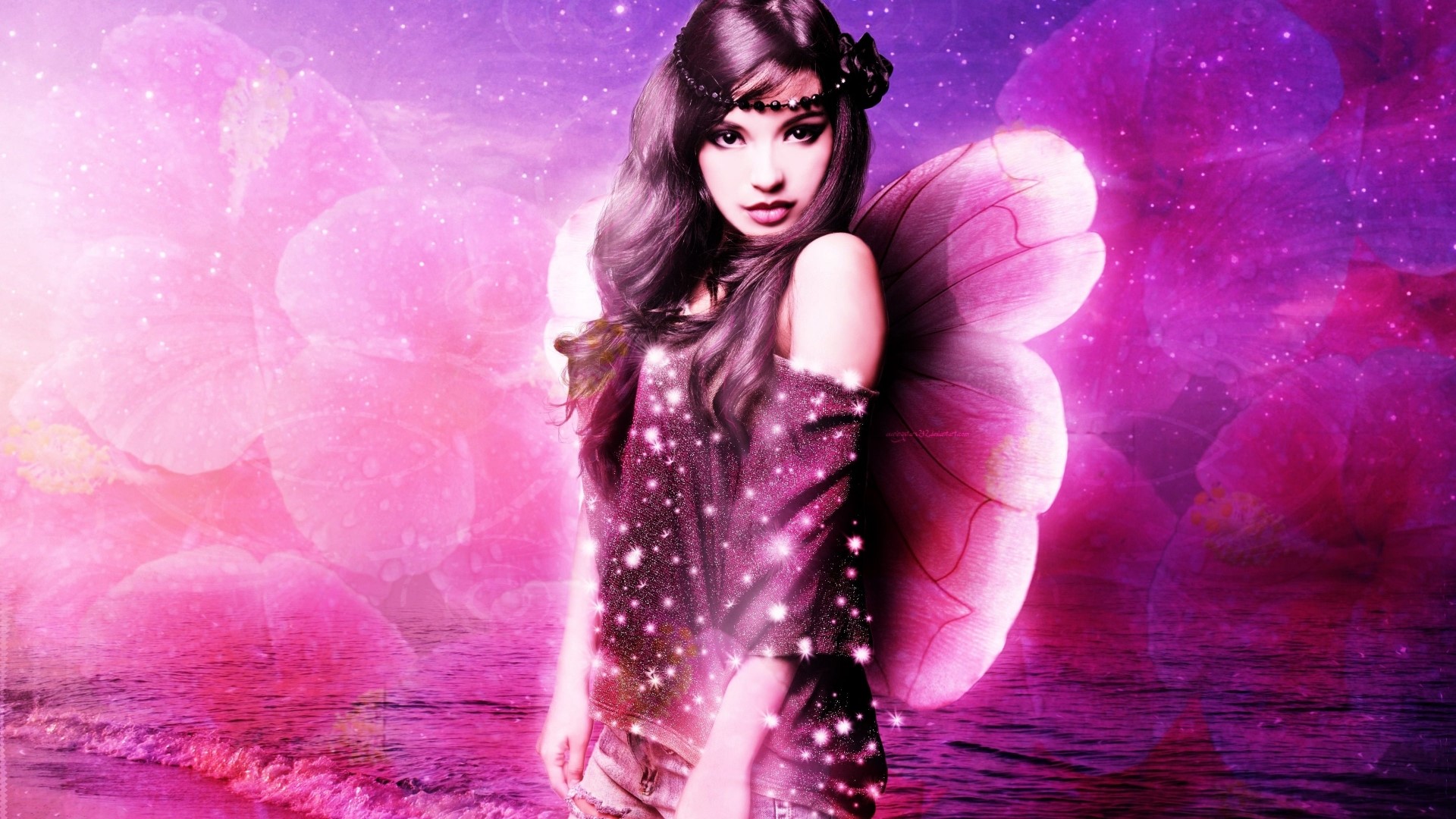 Fairy girl with wings on a fantasy background HD Wallpaper