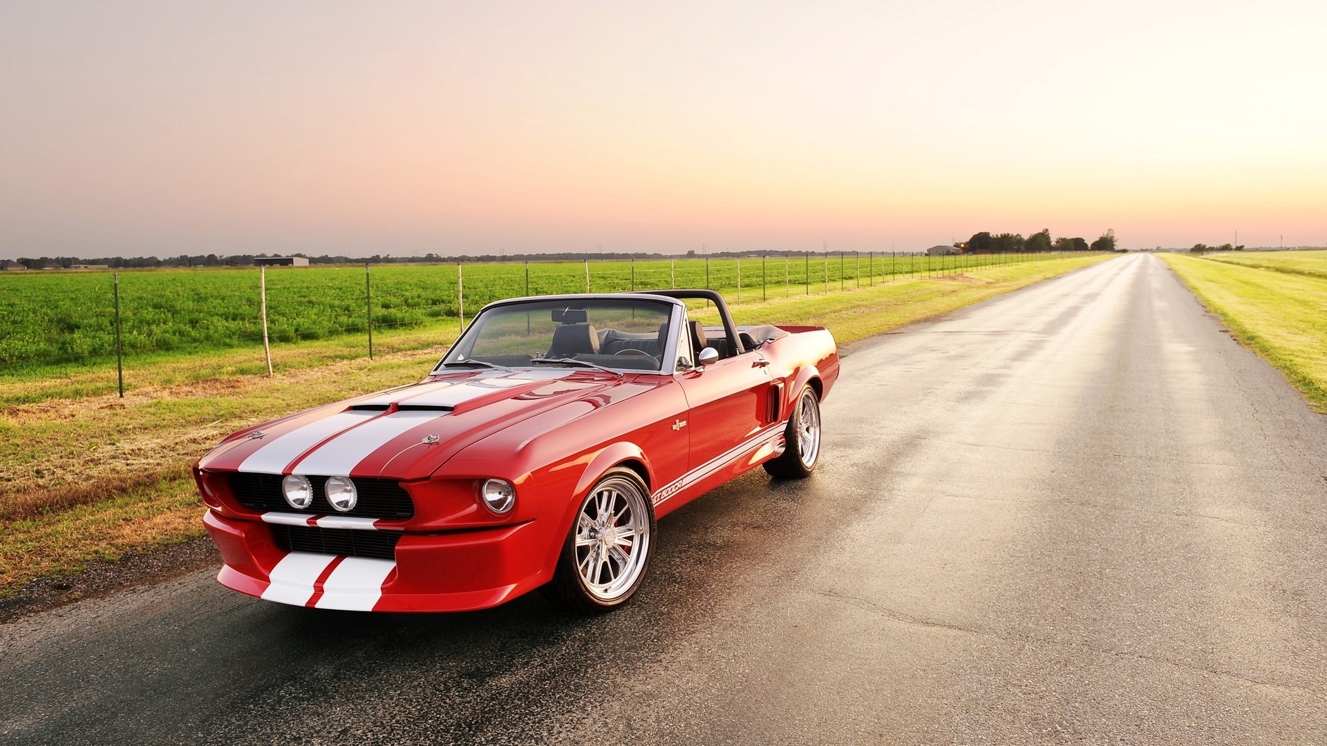 Red Shelby GT Mustang convertible on a country road HD Wallpaper
