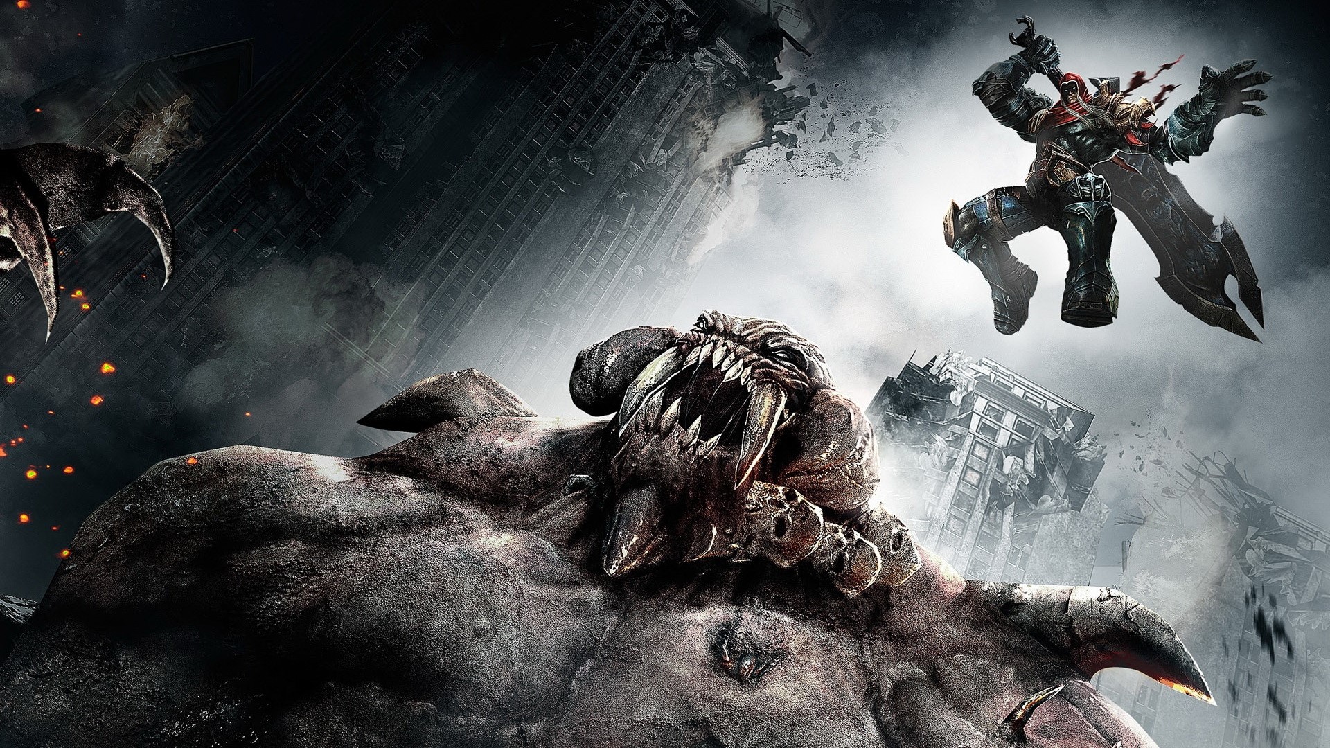 War from Darksiders fighting a large monster HD Wallpaper