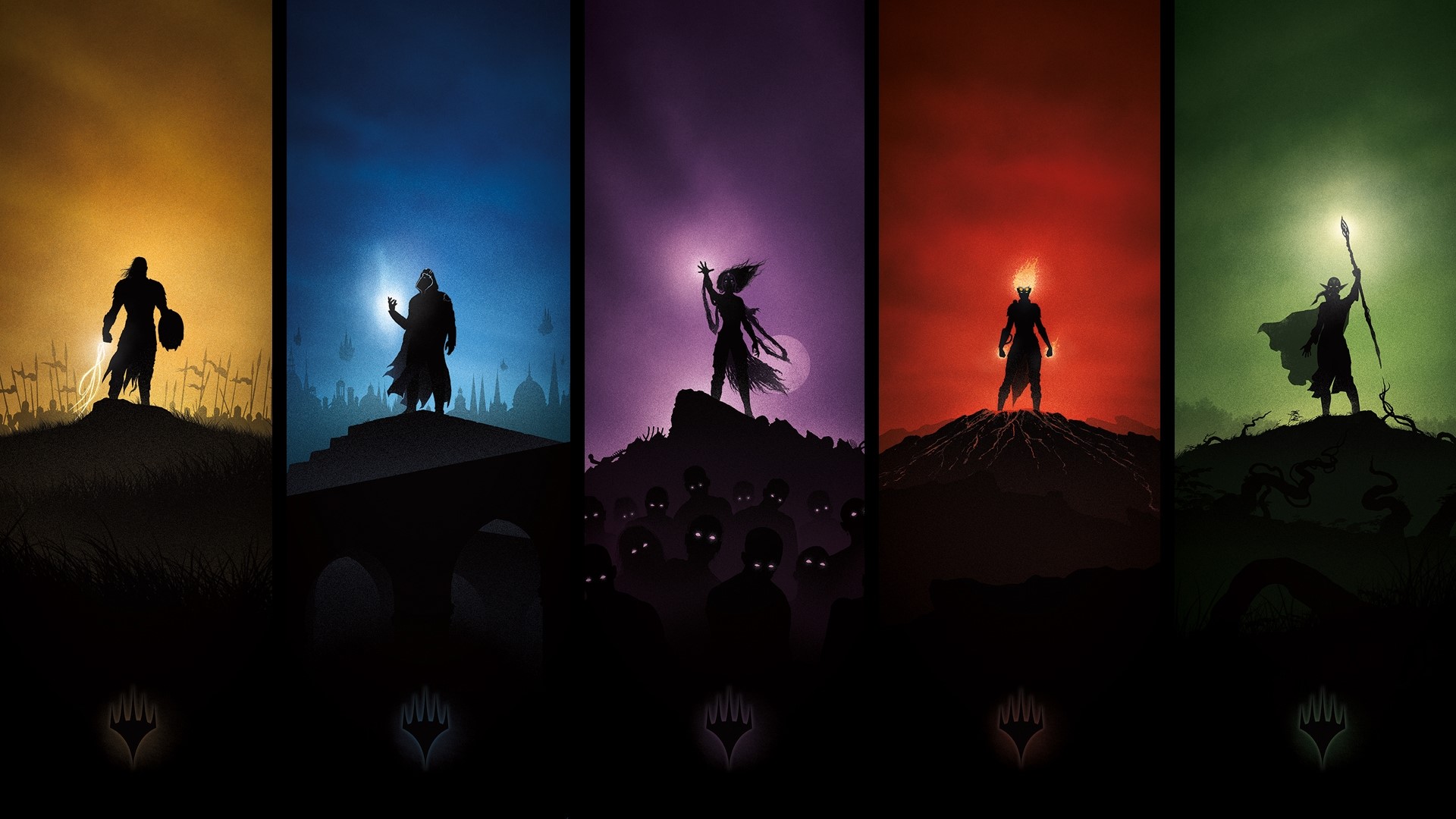 Magic The Gathering Five Colors Silhouettes HD Wallpaper