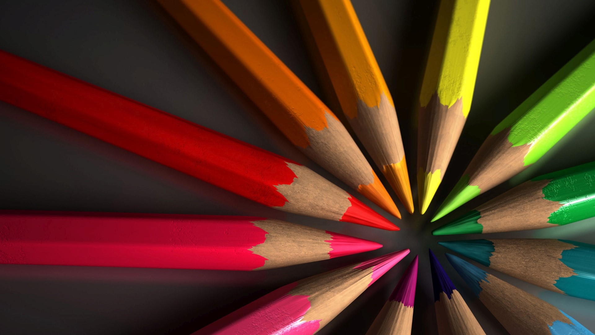 Close-up of colorful pencils arranged in a circle HD Wallpaper