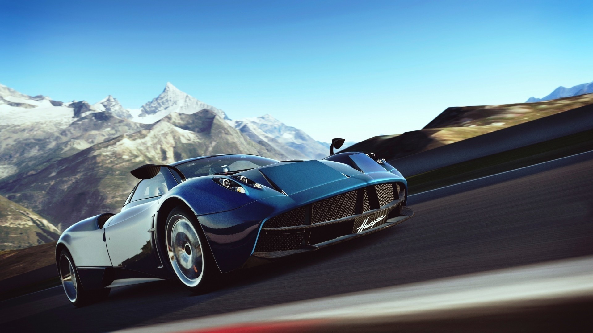 Blue Pagani Huayra on a Mountain Road HD Wallpaper