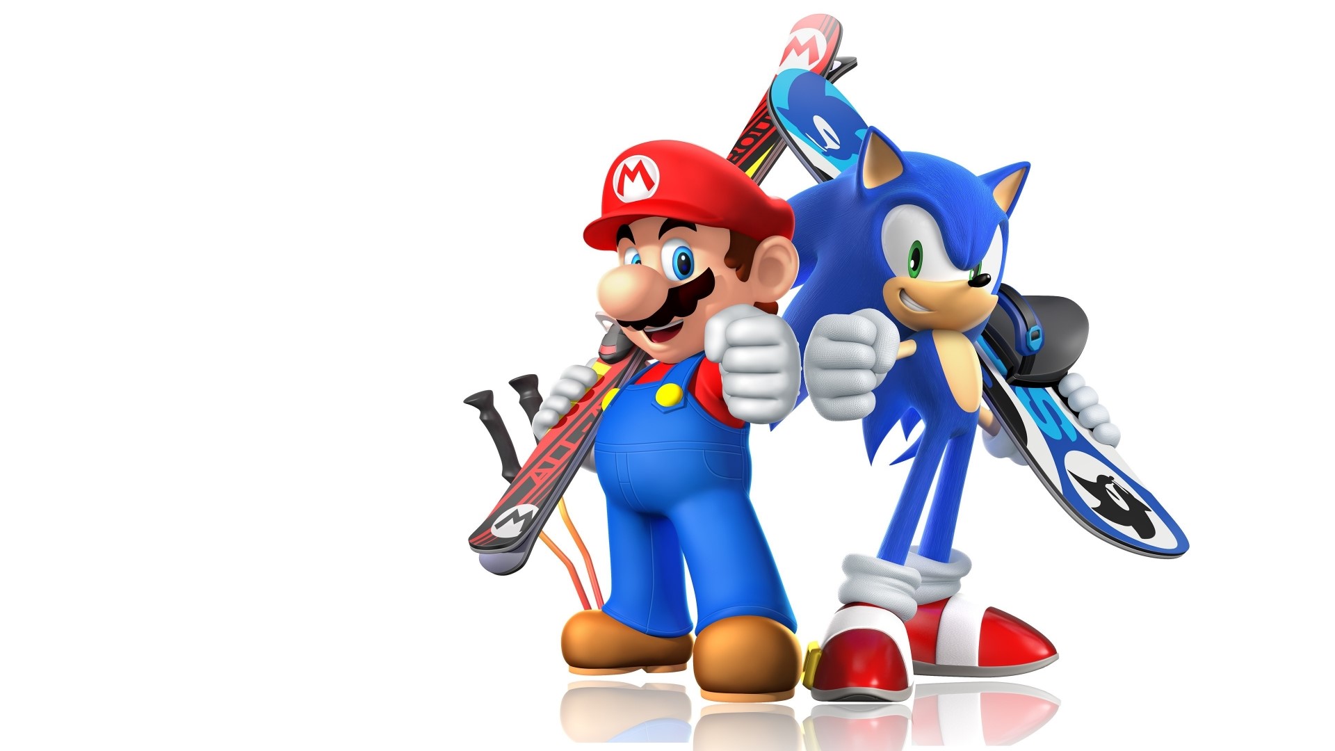 Mario and Sonic with Snowboards HD Wallpaper