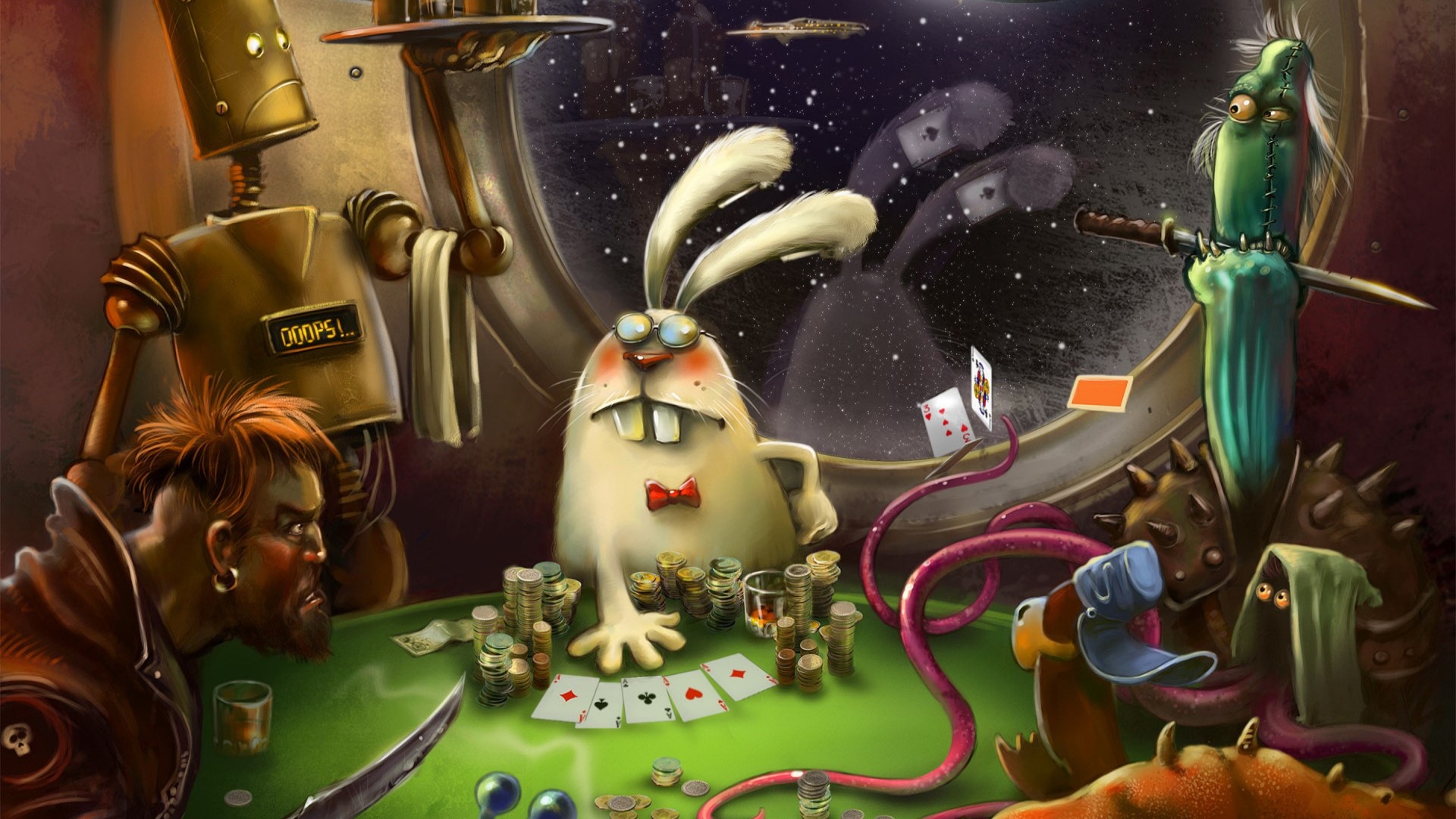 Bunny Cheating at Space Poker HD Wallpaper