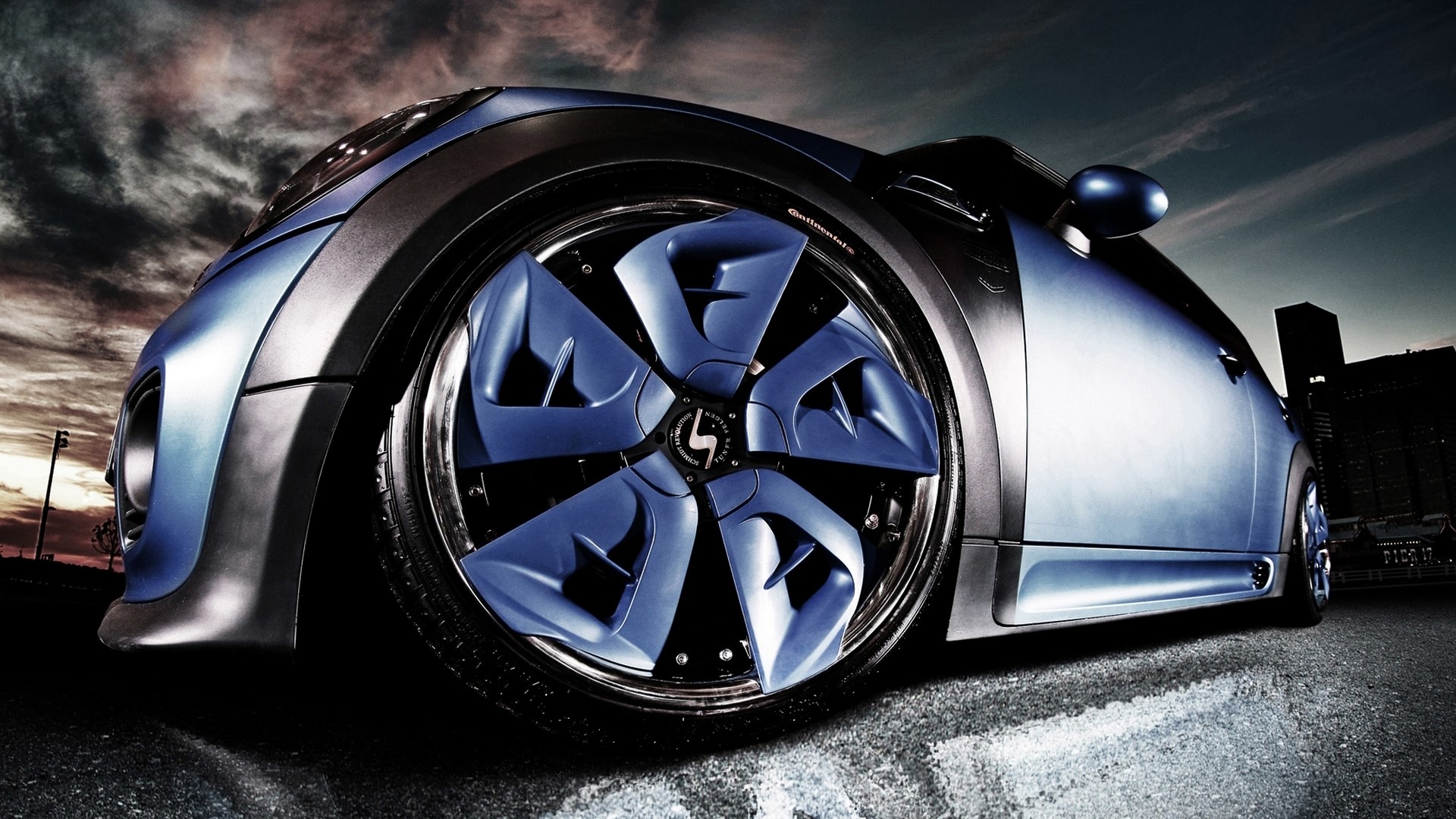 Blue Mini Cooper with custom wheels HD Wallpaper