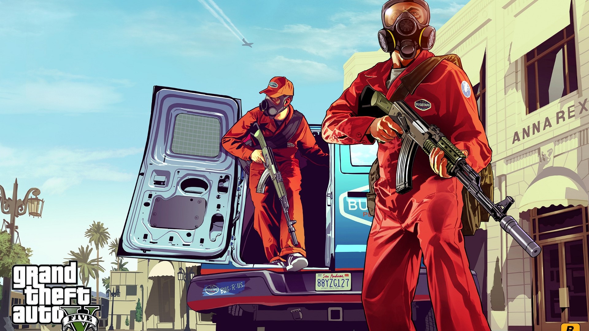 Grand Theft Auto V robbers with guns HD Wallpaper