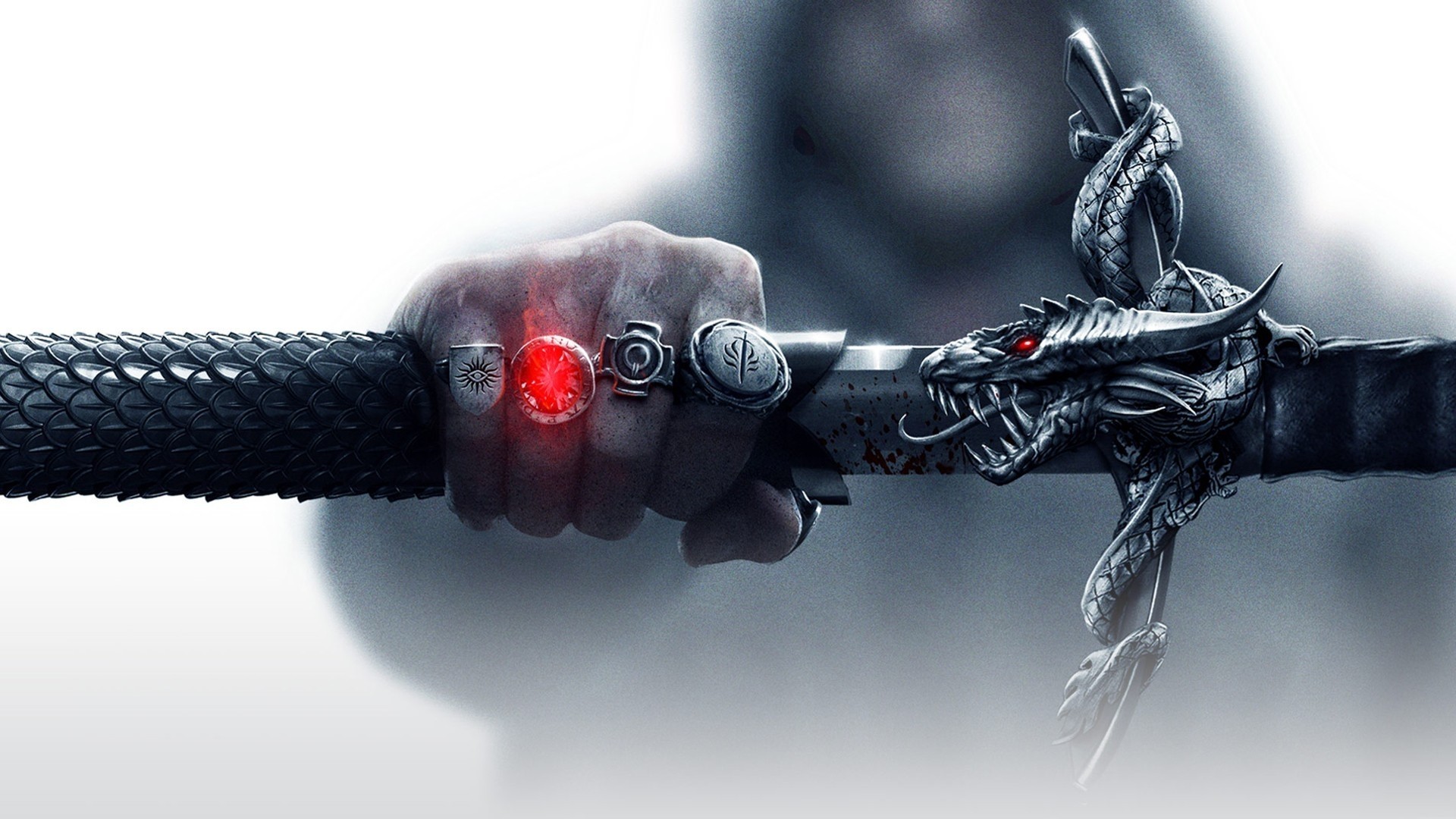 Dragon Age sword with dragon hilt and rings HD Wallpaper