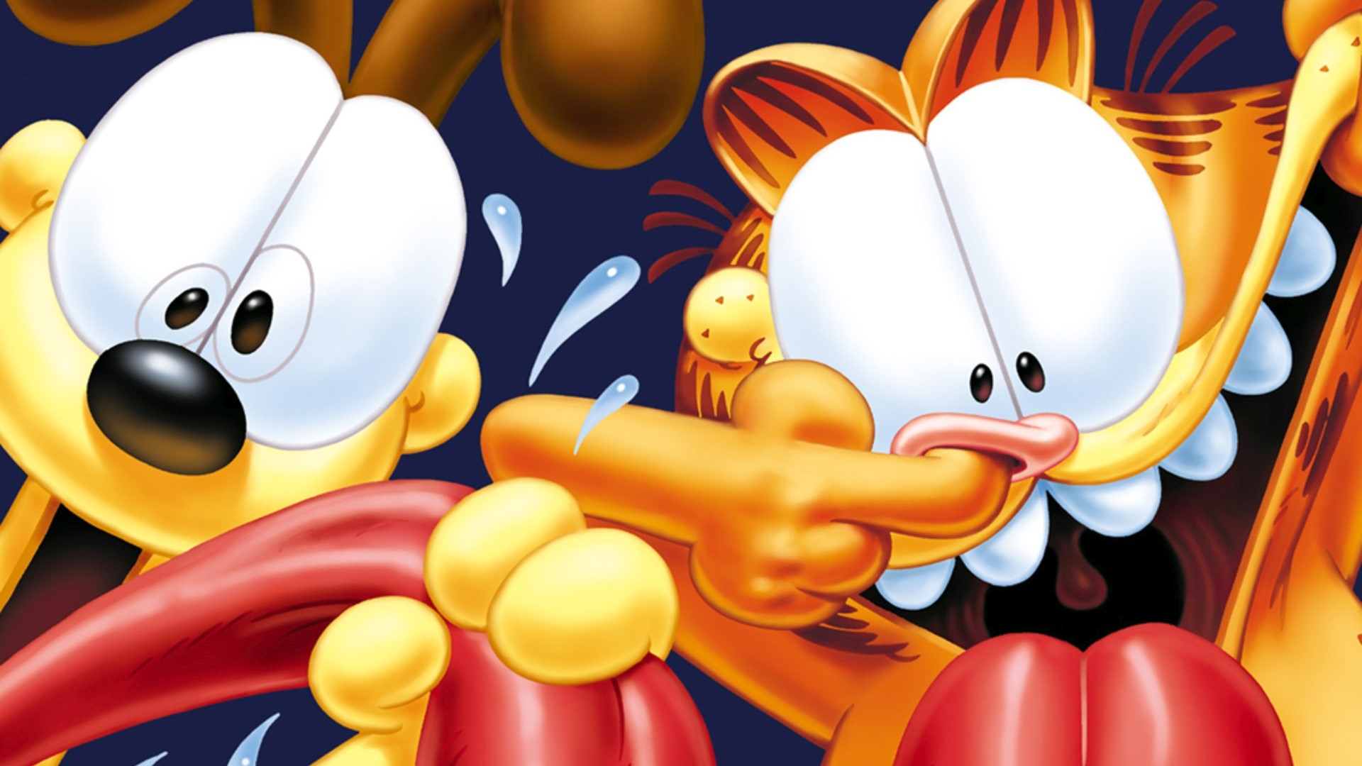 Garfield and Odie fighting over a bone HD Wallpaper