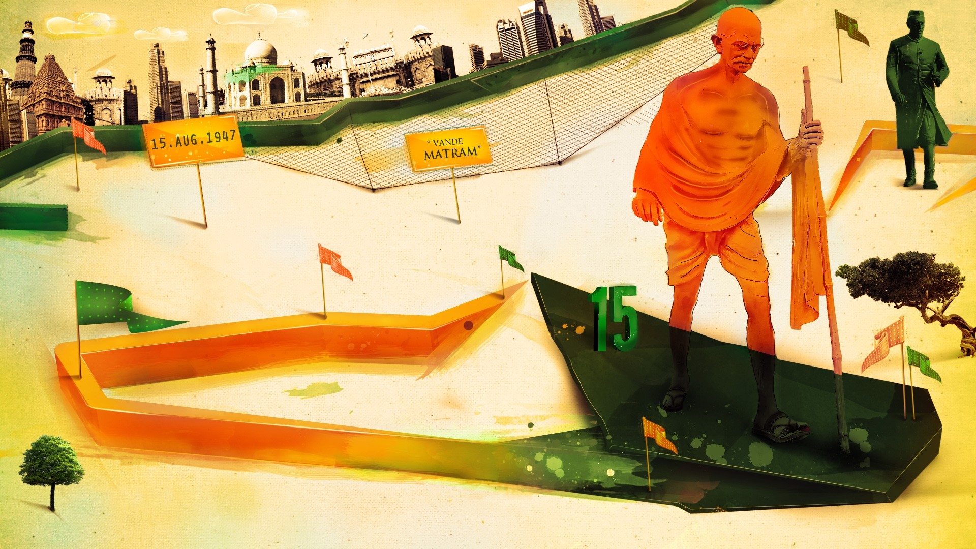Mahatma Gandhi and Indian Independence Day HD Wallpaper