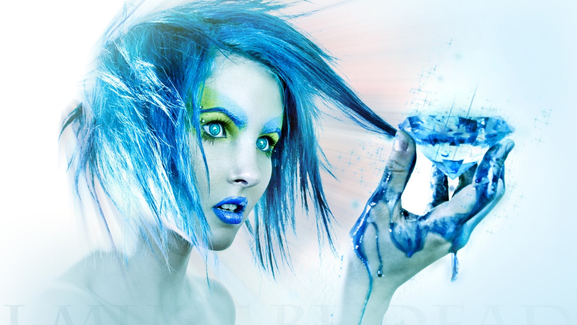 Woman with blue hair and diamond HD Wallpaper