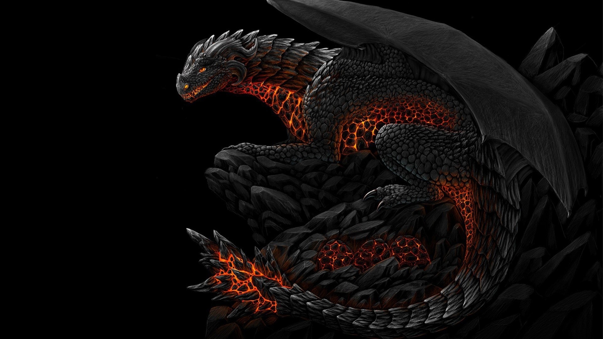 Black Dragon with Lava Core HD Wallpaper