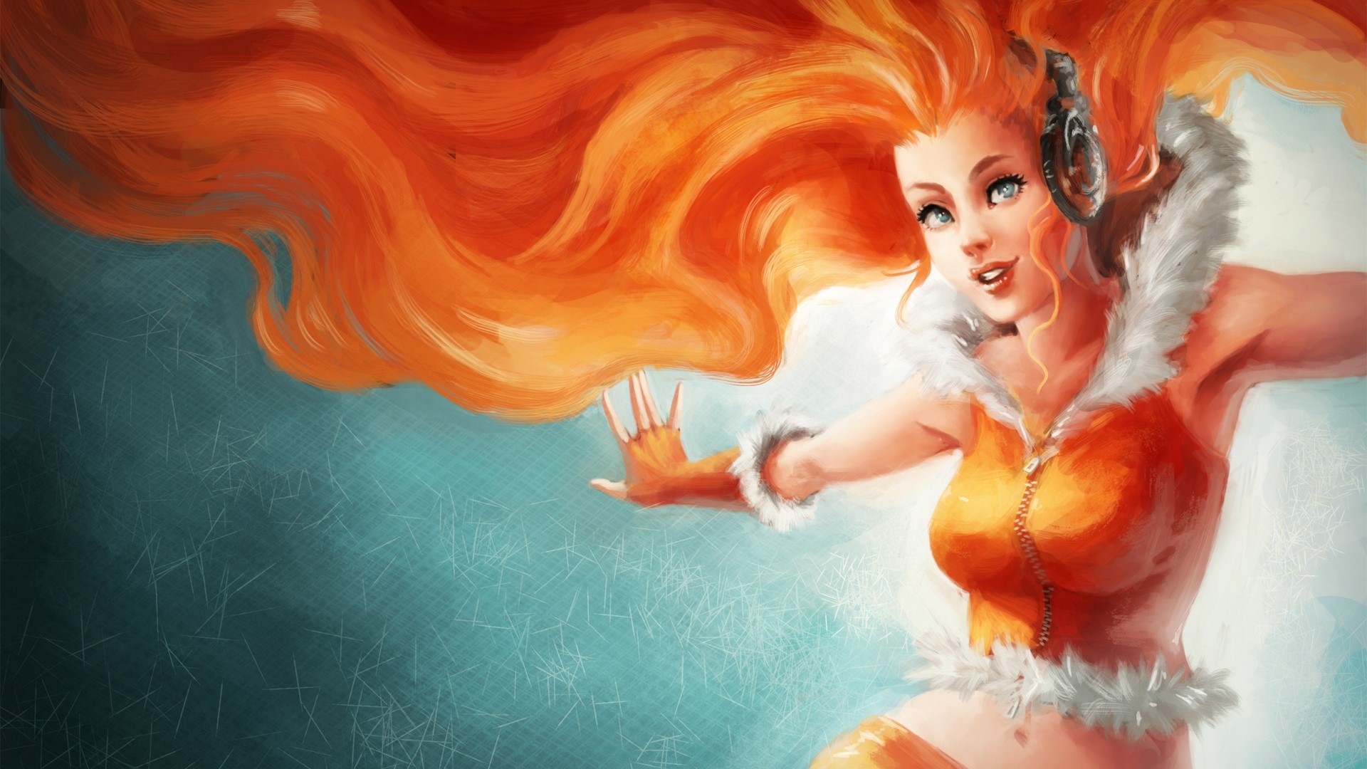 Girl with headphones and orange hair painting HD Wallpaper