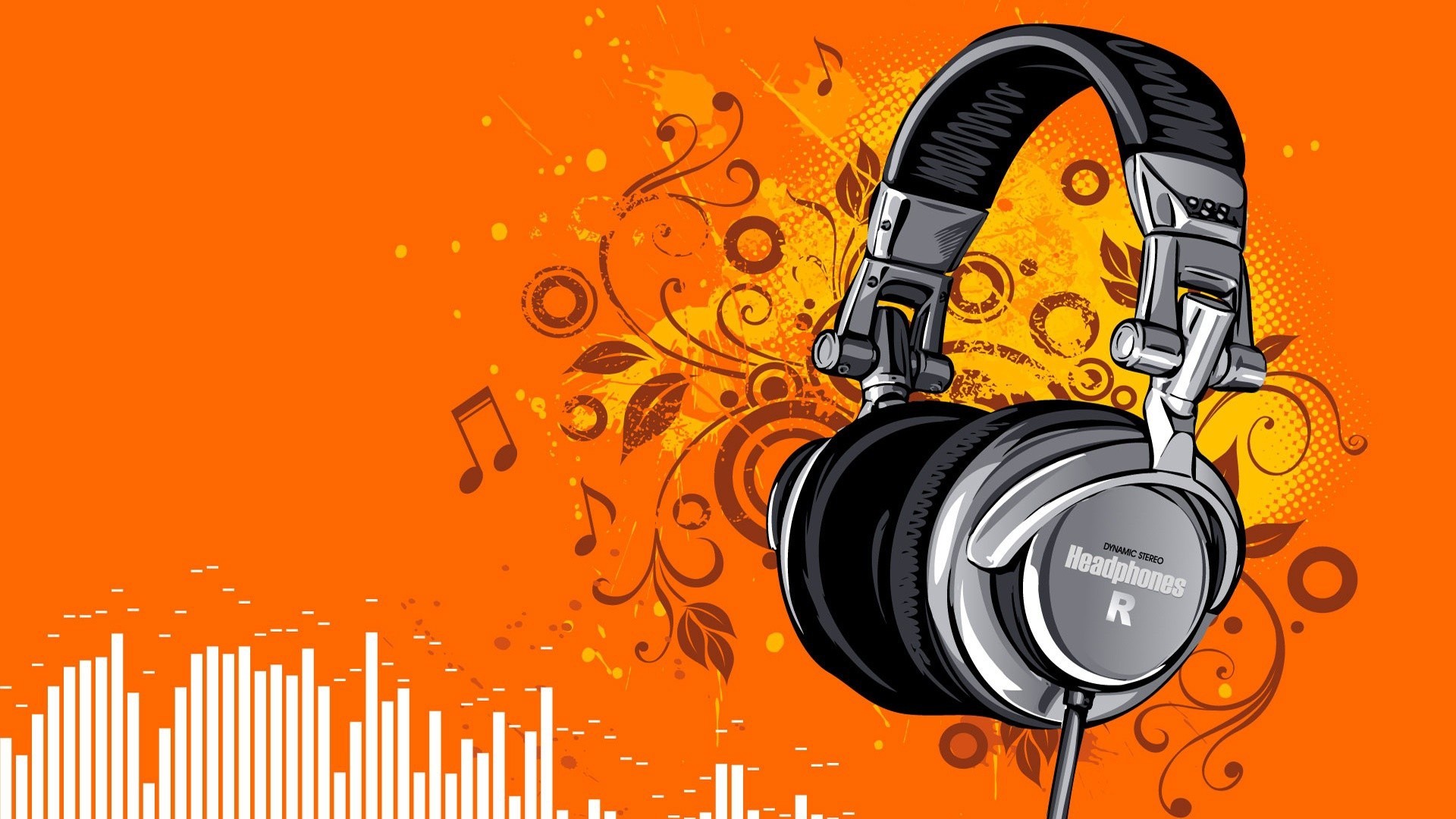 Orange Headphones with Music Visualizer HD Wallpaper