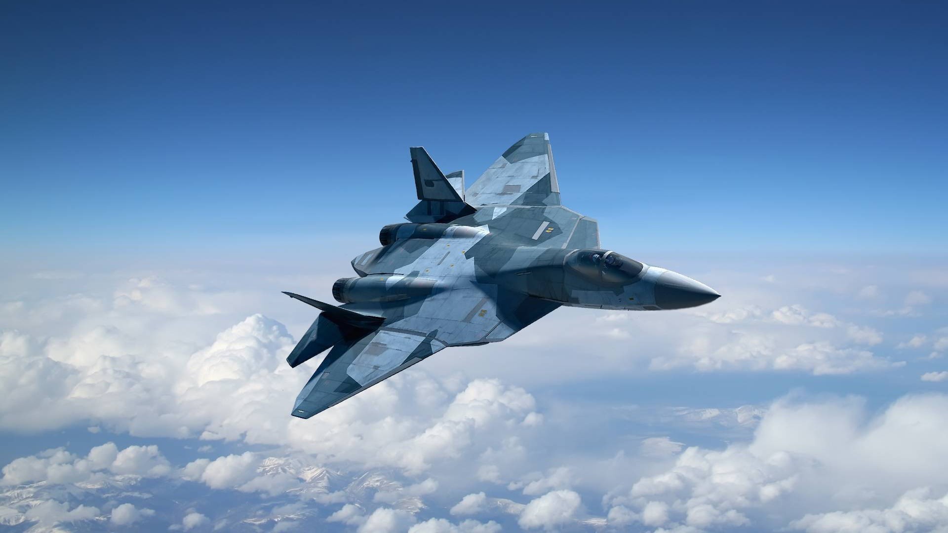 Sukhoi Su-57 Fighter Jet in Sky HD Wallpaper