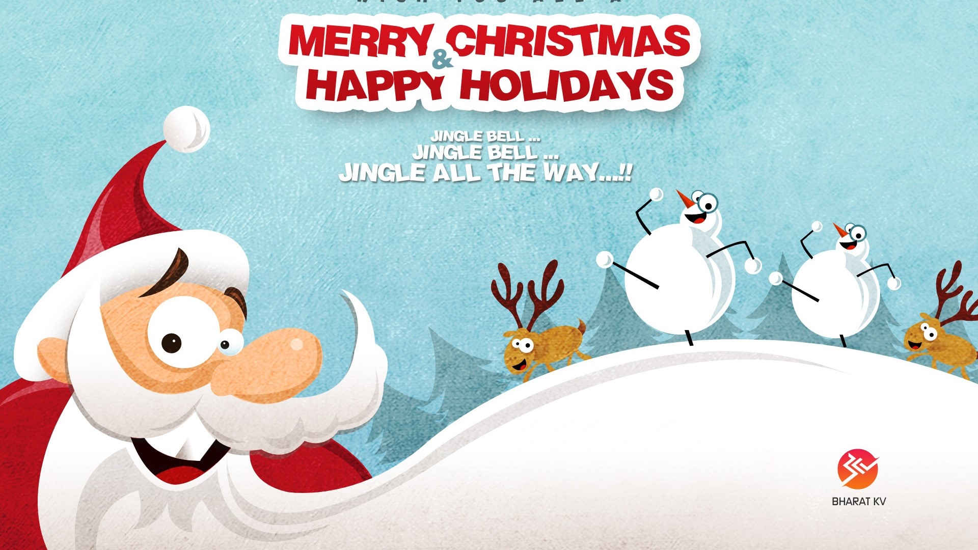 Merry Christmas and Happy Holidays with Santa and Snowmen HD Wallpaper