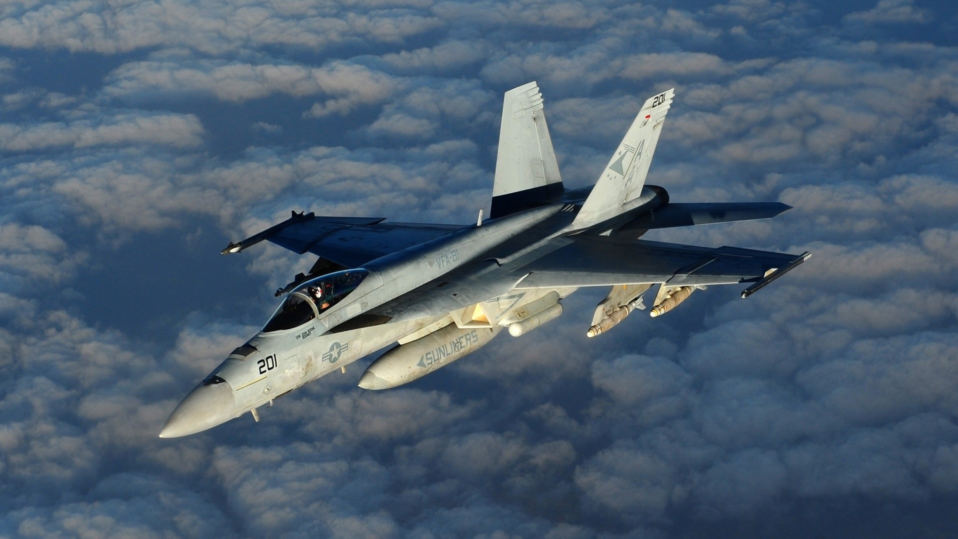 F/A-18 Hornet flying above clouds HD Wallpaper