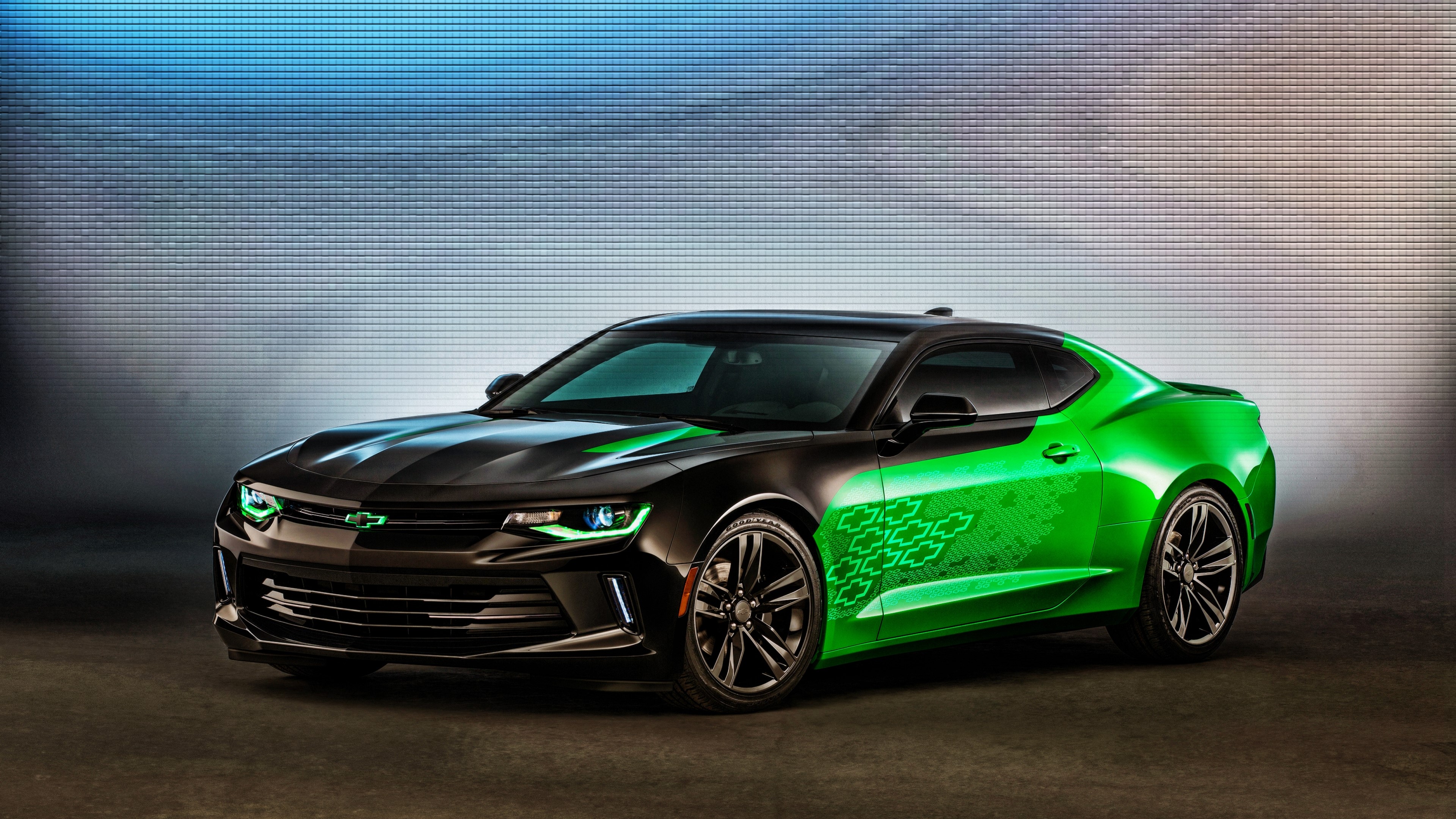 4K Chevrolet Camaro with Green Accents HD Wallpaper